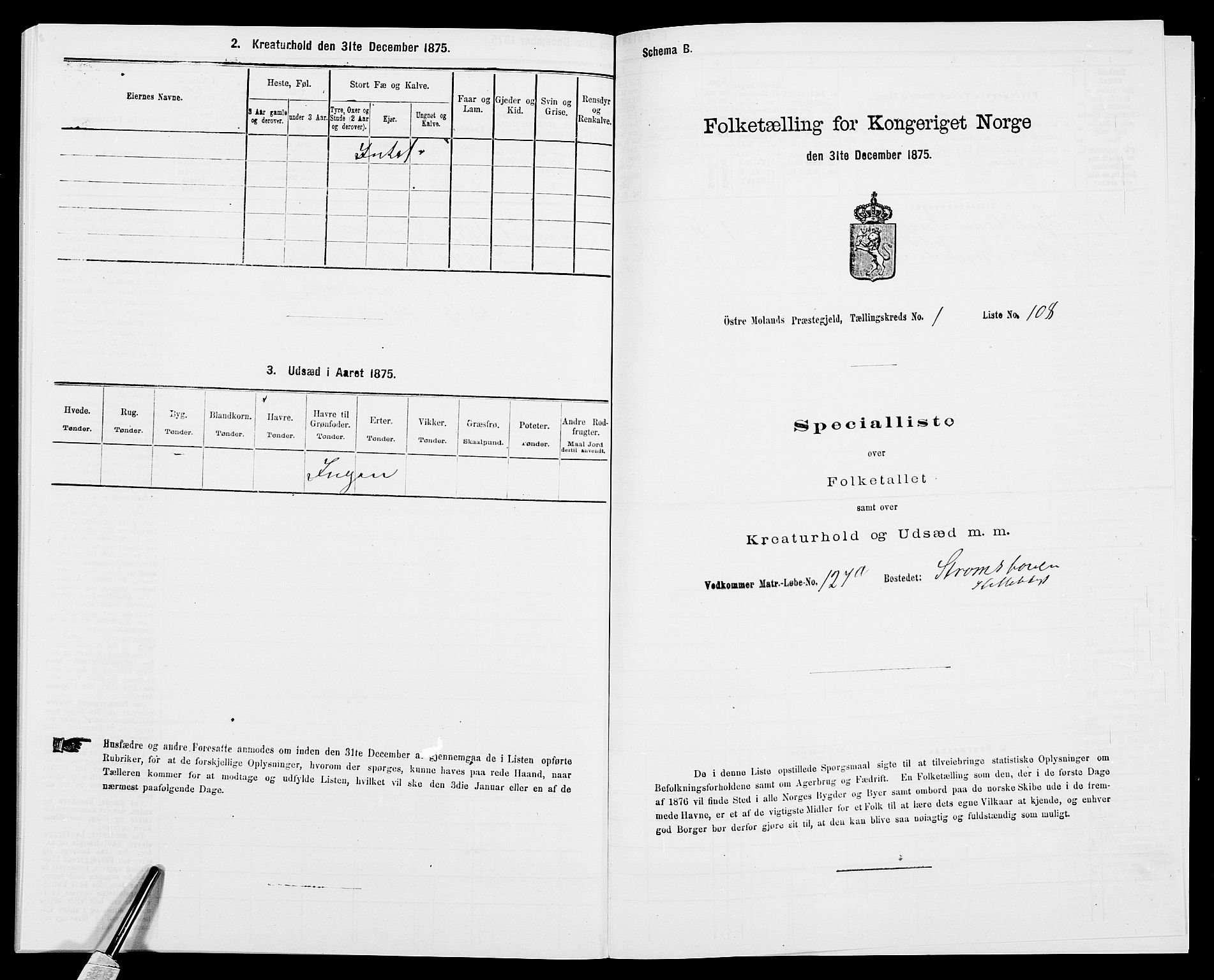 SAK, 1875 census for 0918P Austre Moland, 1875, p. 333