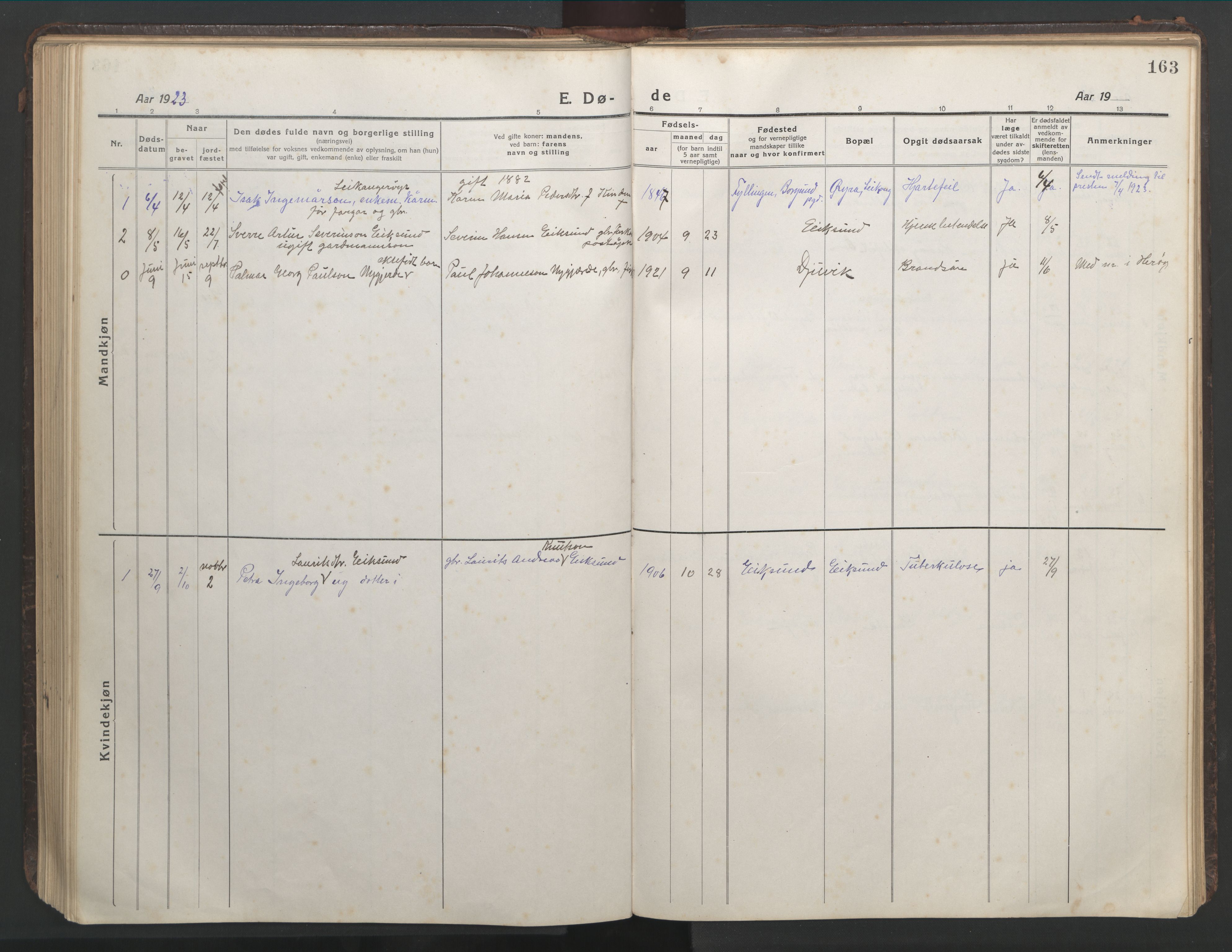 Ministerialprotokoller, klokkerbøker og fødselsregistre - Møre og Romsdal, SAT/A-1454/508/L0099: Parish register (copy) no. 508C03, 1917-1947, p. 163