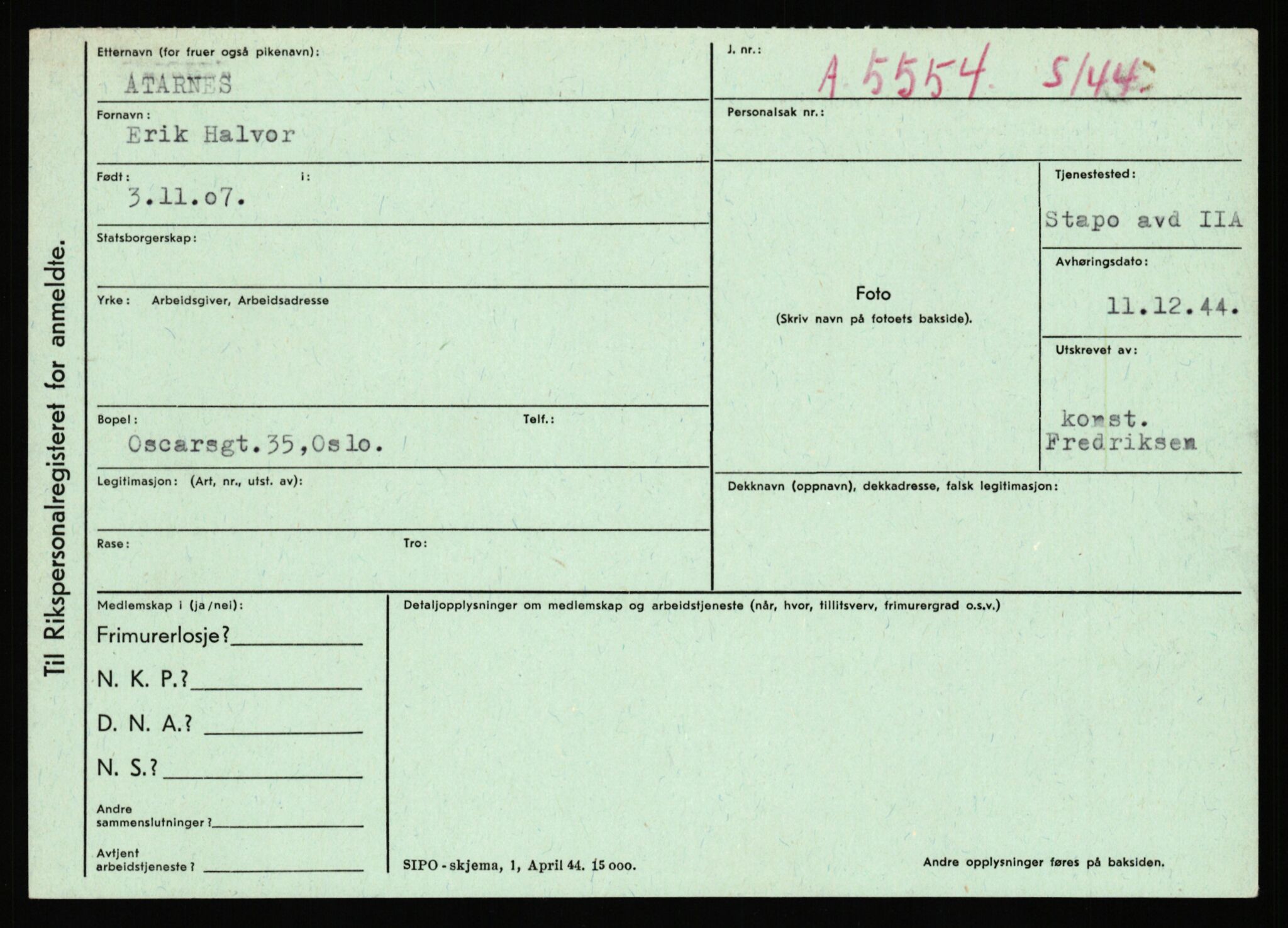 Statspolitiet - Hovedkontoret / Osloavdelingen, AV/RA-S-1329/C/Ca/L0002: Arneberg - Brand, 1943-1945, p. 585