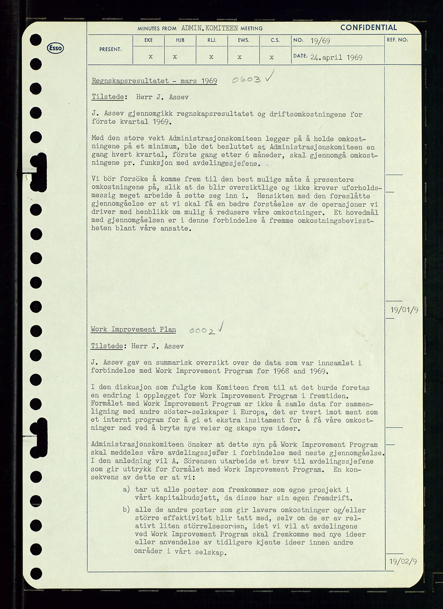 Pa 0982 - Esso Norge A/S, SAST/A-100448/A/Aa/L0003/0001: Den administrerende direksjon Board minutes (styrereferater) og Bedriftforsamlingsprotokoll / Den administrerende direksjon Board minutes (styrereferater), 1969, p. 75