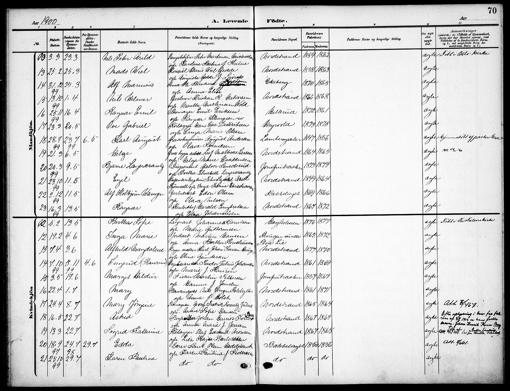 Nordstrand prestekontor Kirkebøker, AV/SAO-A-10362a/F/Fa/L0000: Parish register (official) no.  0, 1881-1900, p. 70