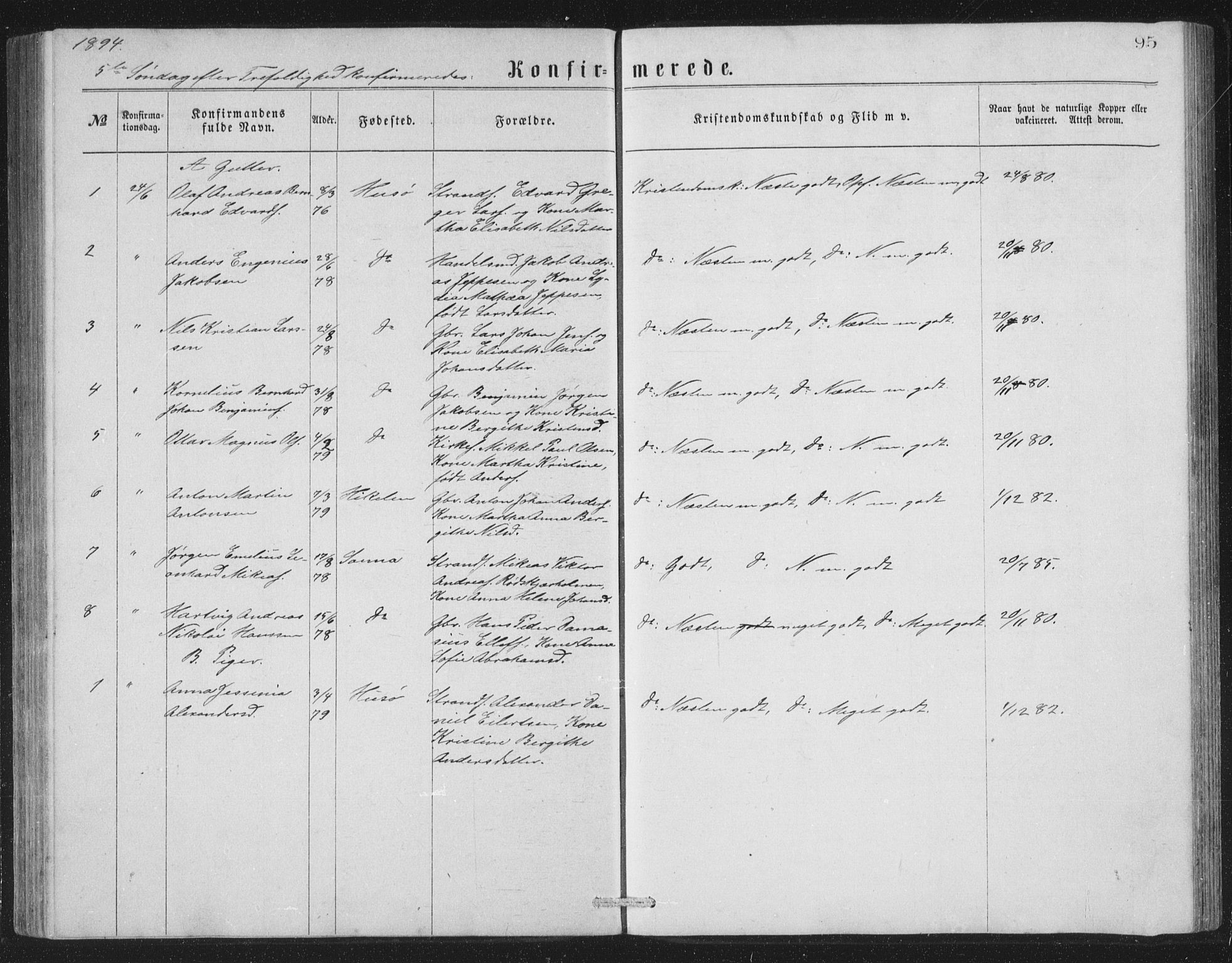 Ministerialprotokoller, klokkerbøker og fødselsregistre - Nordland, SAT/A-1459/840/L0582: Parish register (copy) no. 840C02, 1874-1900, p. 95