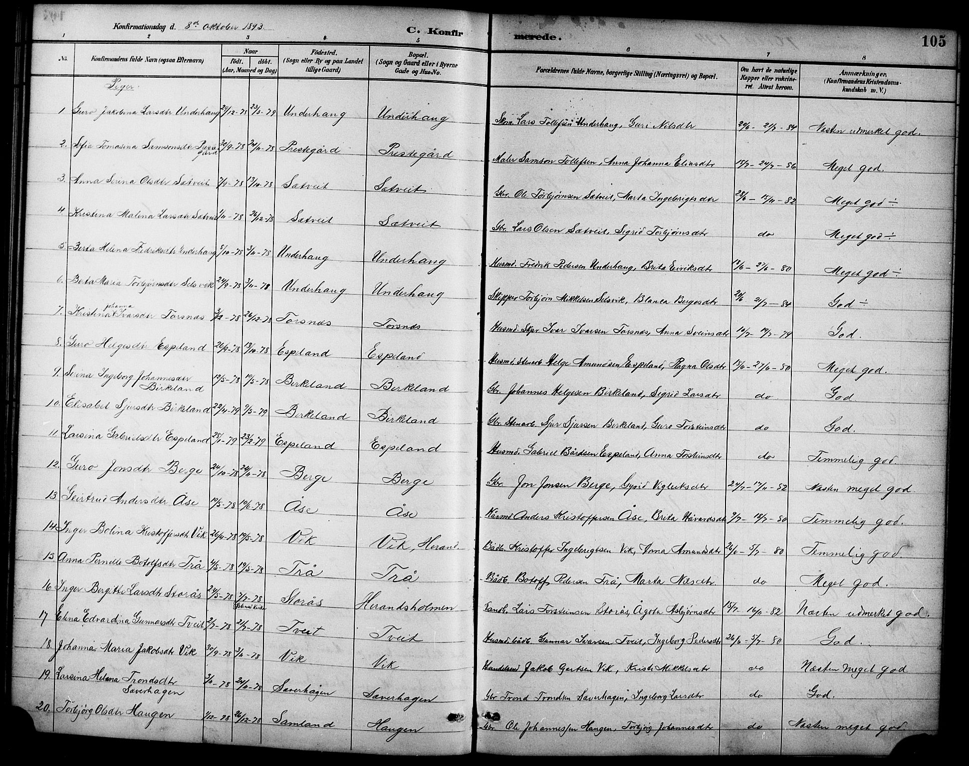 Ullensvang sokneprestembete, AV/SAB-A-78701/H/Hab: Parish register (copy) no. D 1, 1891-1908, p. 105