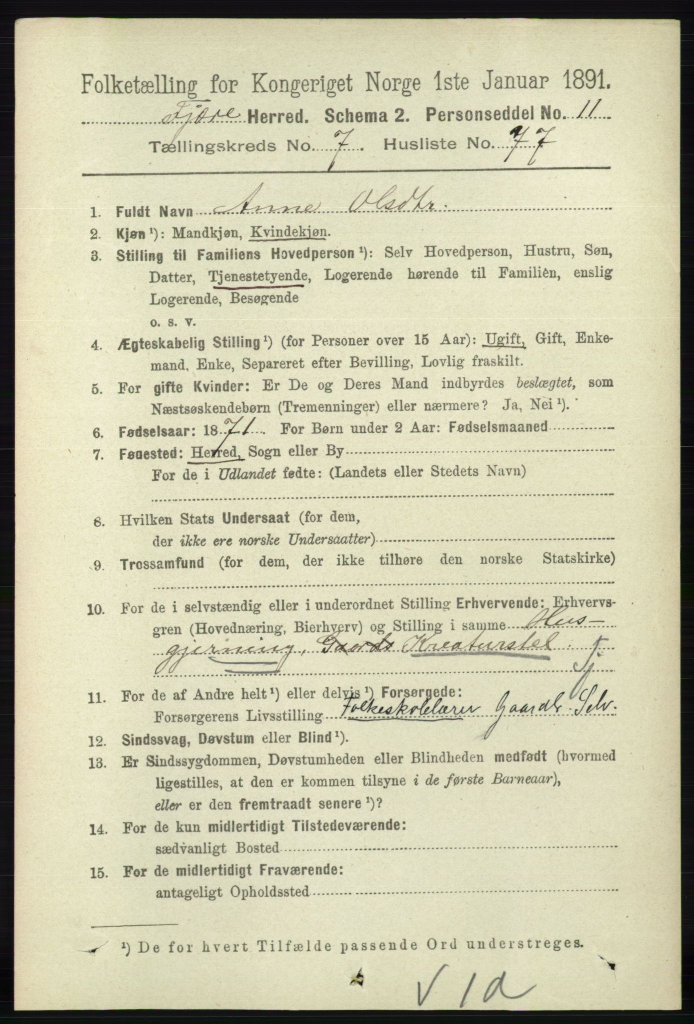 RA, 1891 census for 0923 Fjære, 1891, p. 3674