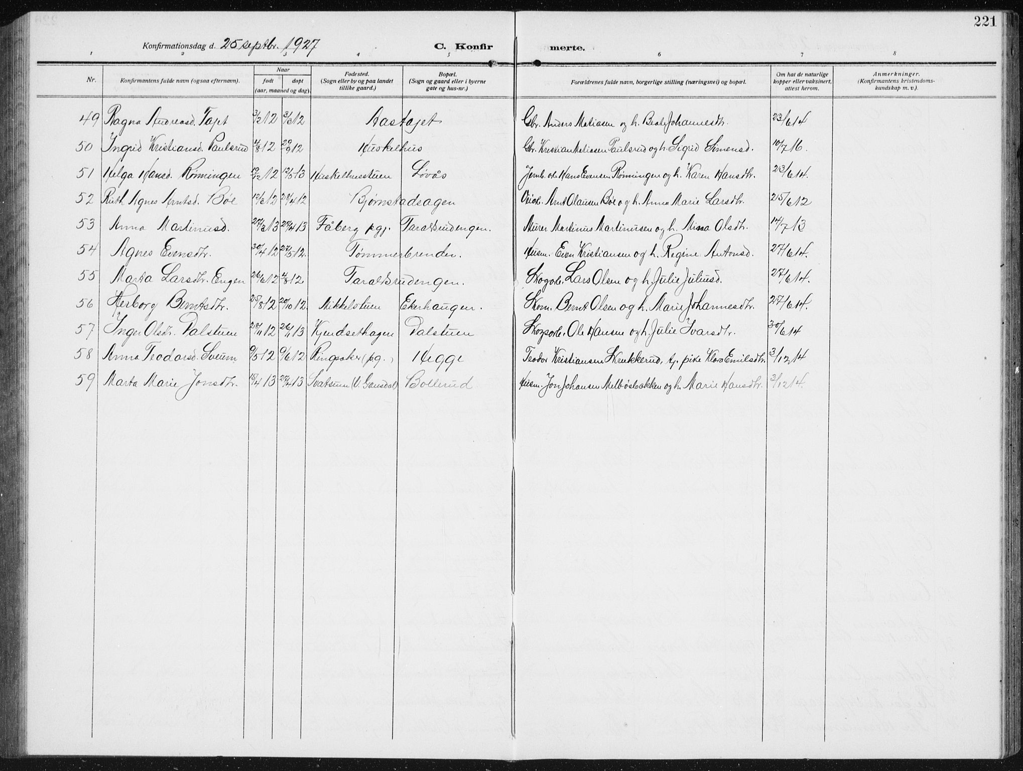 Biri prestekontor, AV/SAH-PREST-096/H/Ha/Hab/L0006: Parish register (copy) no. 6, 1909-1938, p. 221