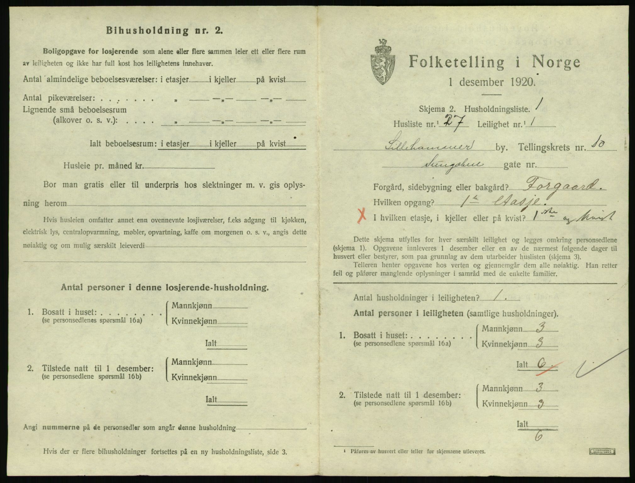 SAH, 1920 census for Lillehammer, 1920, p. 3676