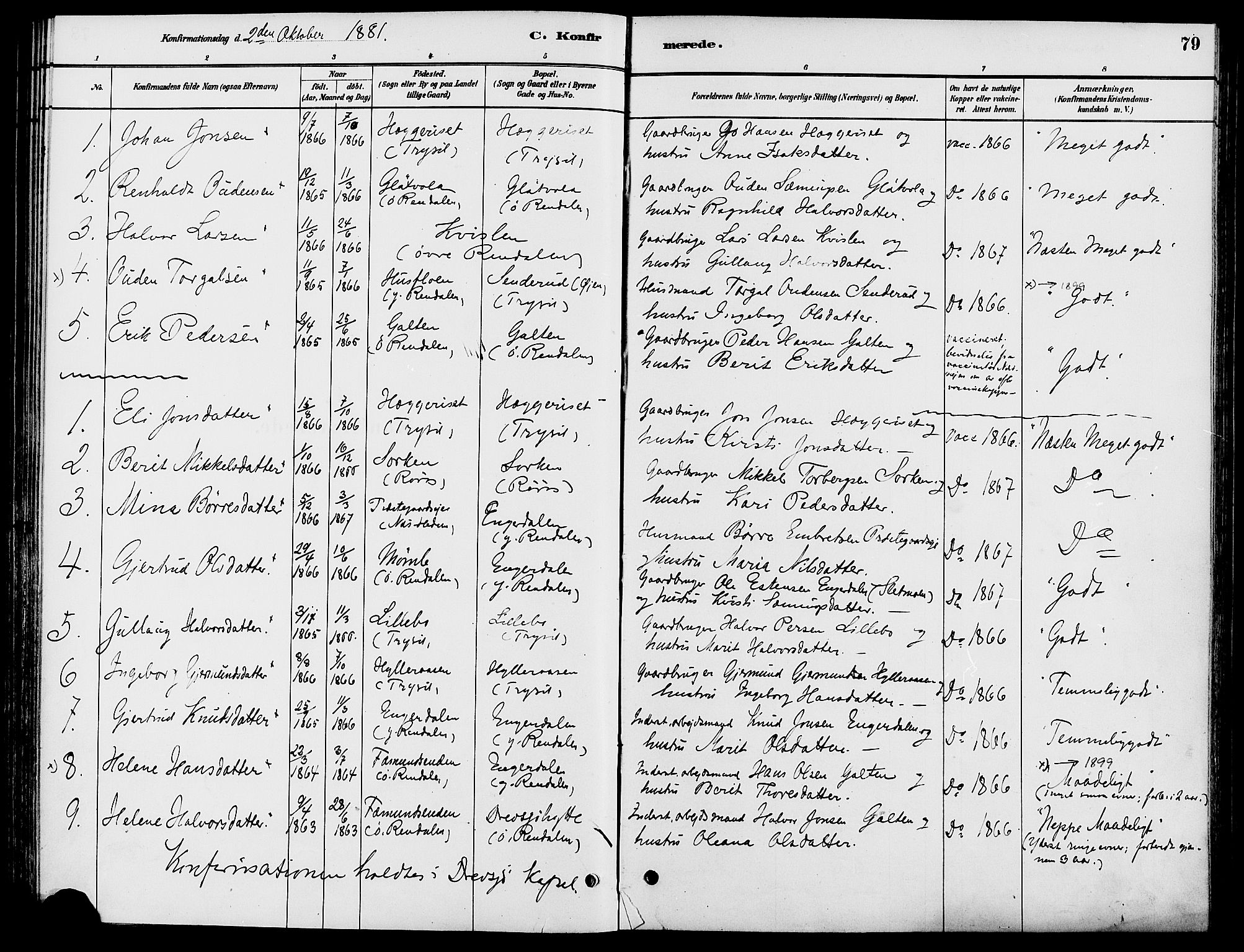 Engerdal prestekontor, AV/SAH-PREST-048/H/Ha/Haa/L0001: Parish register (official) no. 1, 1881-1898, p. 79