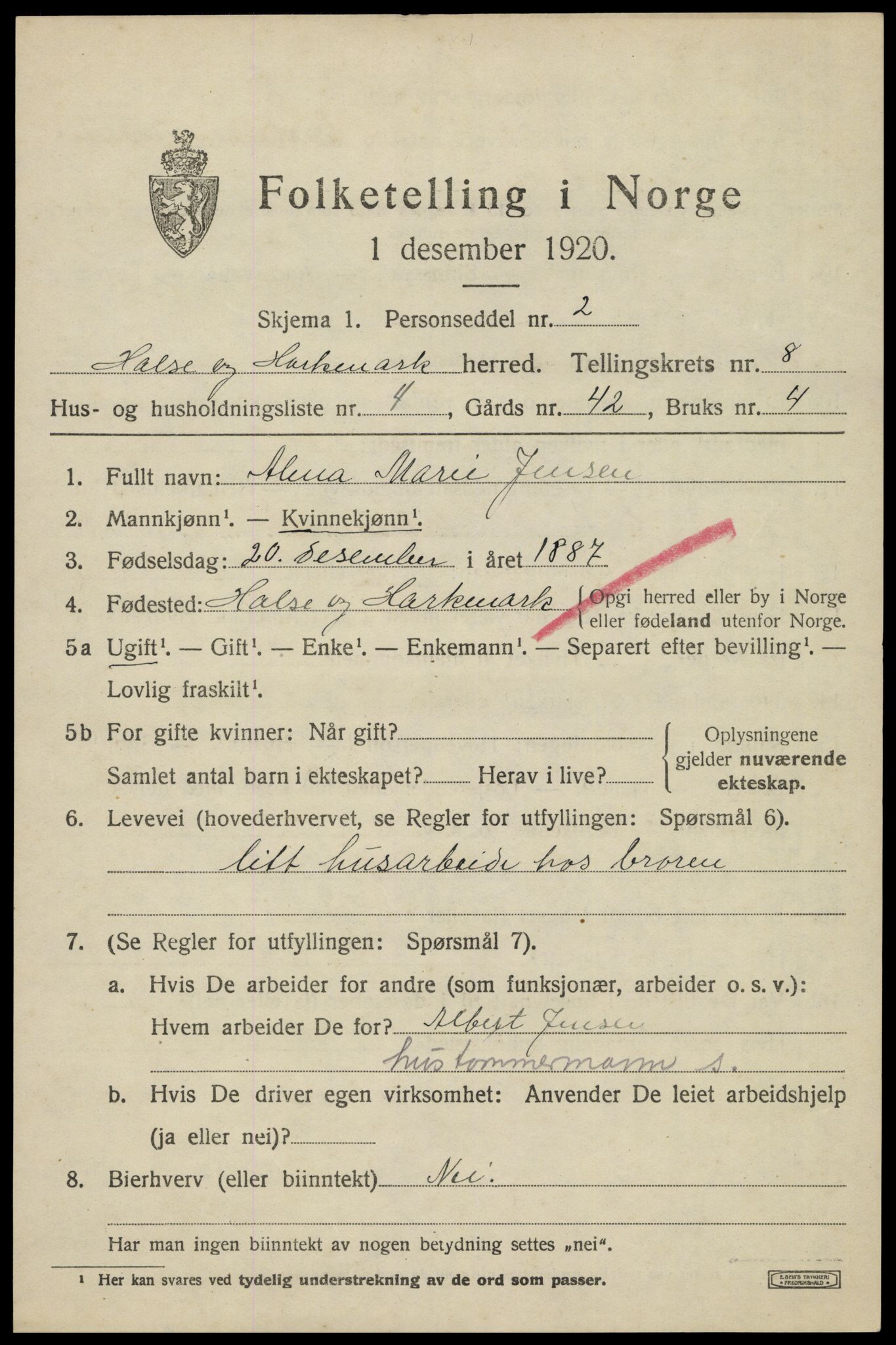 SAK, 1920 census for Halse og Harkmark, 1920, p. 4387