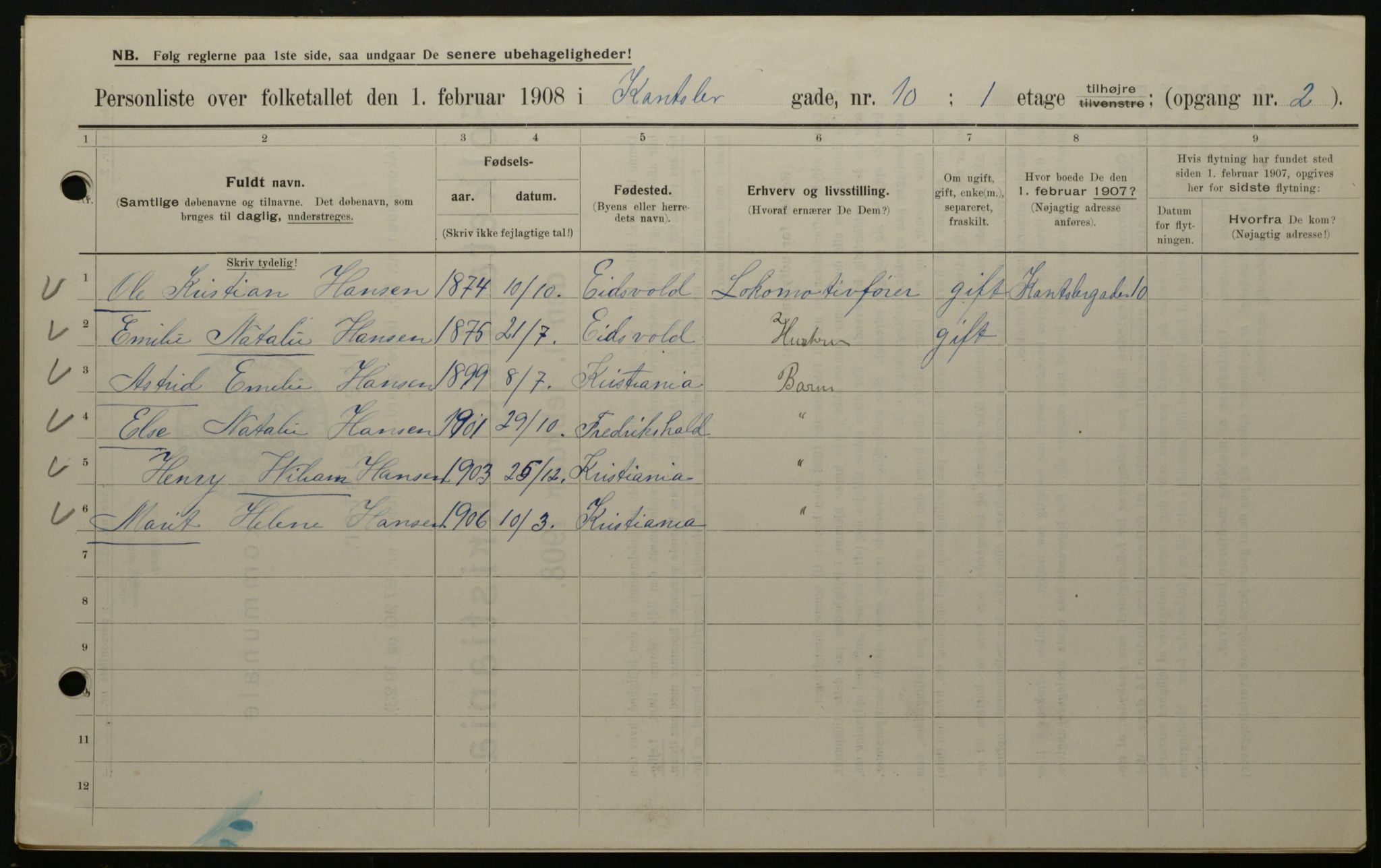 OBA, Municipal Census 1908 for Kristiania, 1908, p. 43015