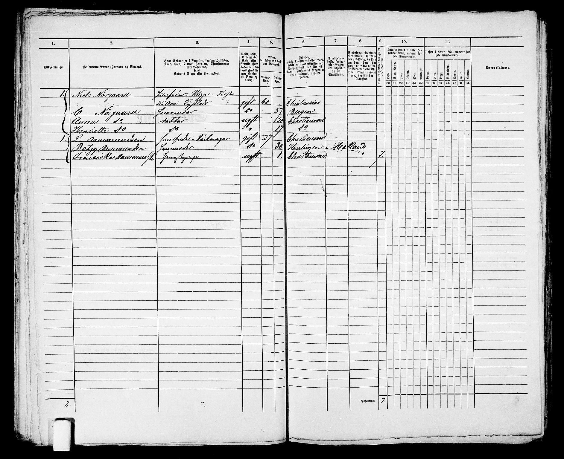 RA, 1865 census for Kristiansand, 1865, p. 1601