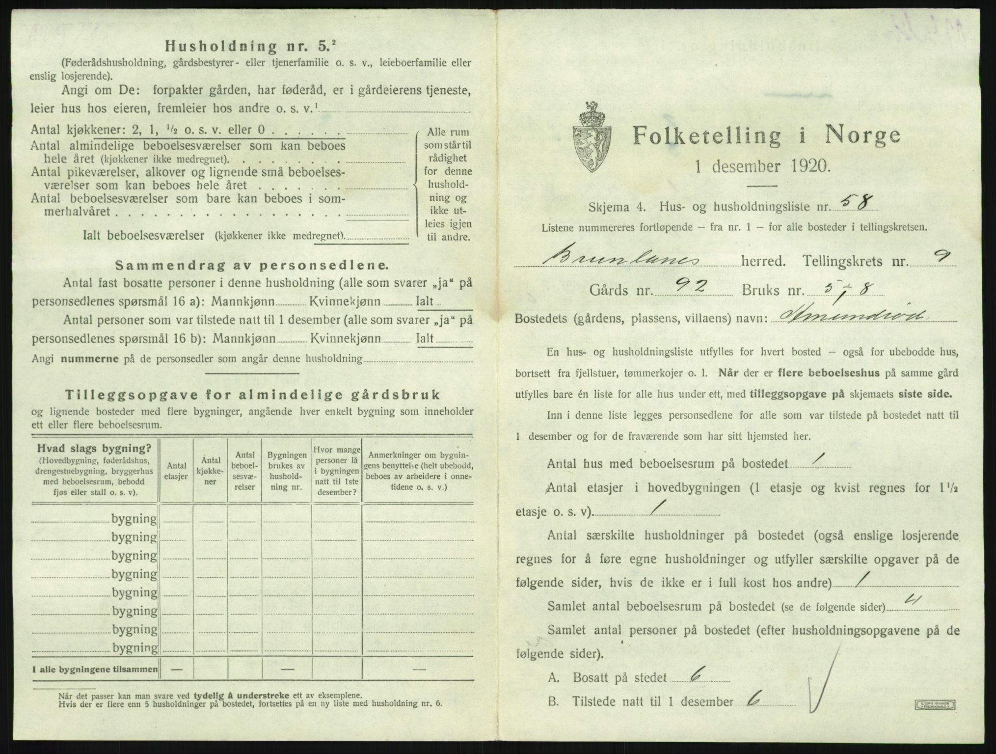 SAKO, 1920 census for Brunlanes, 1920, p. 1195