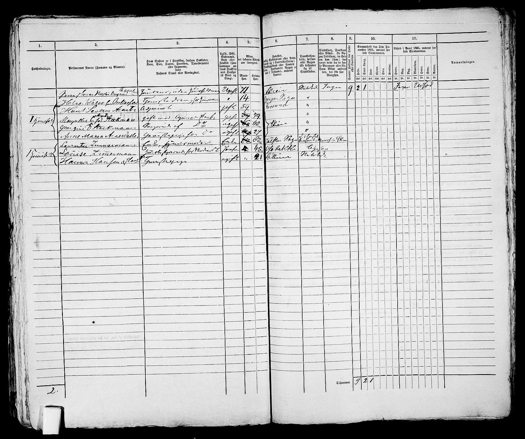 RA, 1865 census for Skien, 1865, p. 375