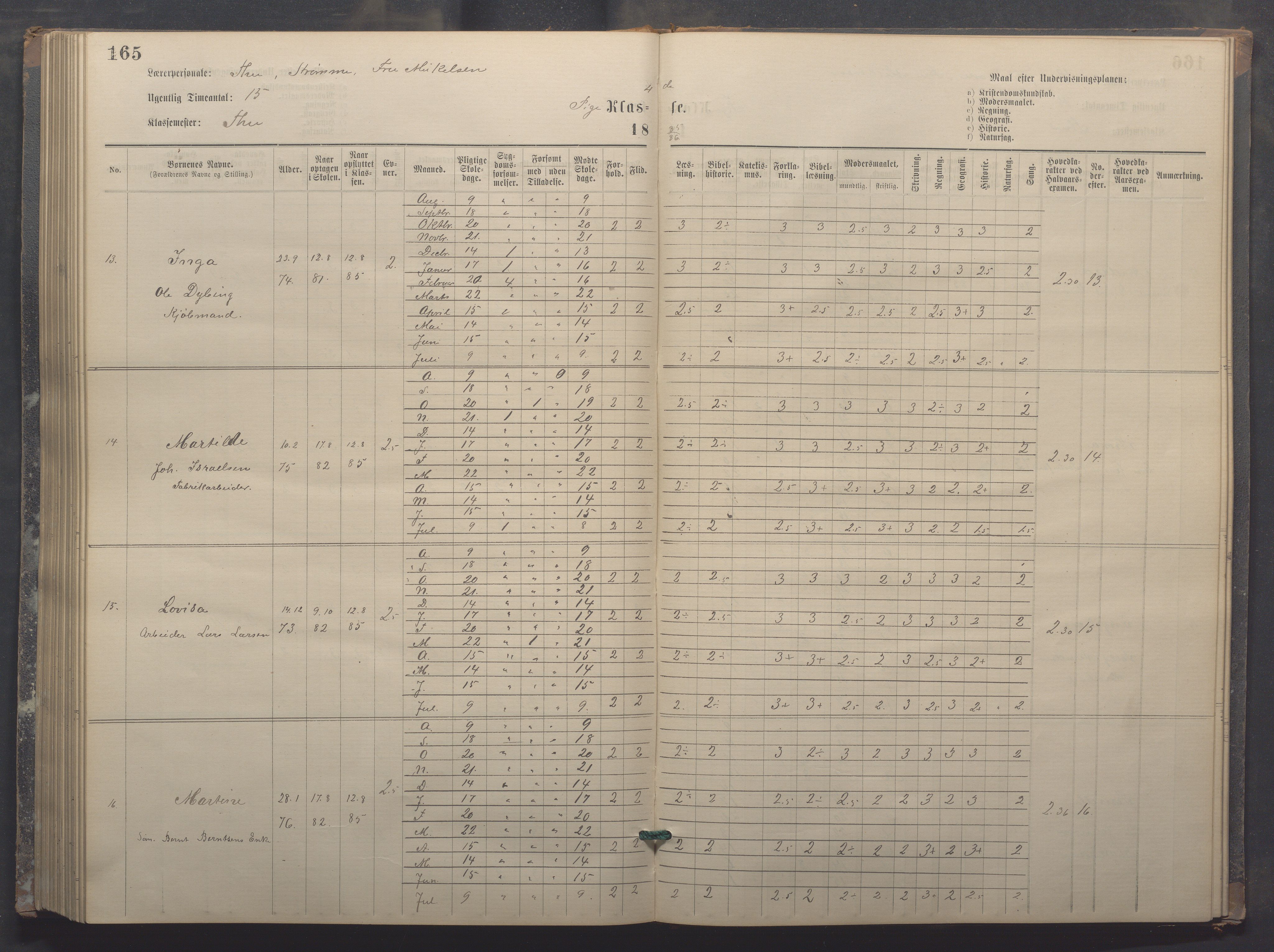 Egersund kommune (Ladested) - Egersund almueskole/folkeskole, IKAR/K-100521/H/L0017: Skoleprotokoll - Almueskolen, 5./6. klasse, 1877-1887, p. 165