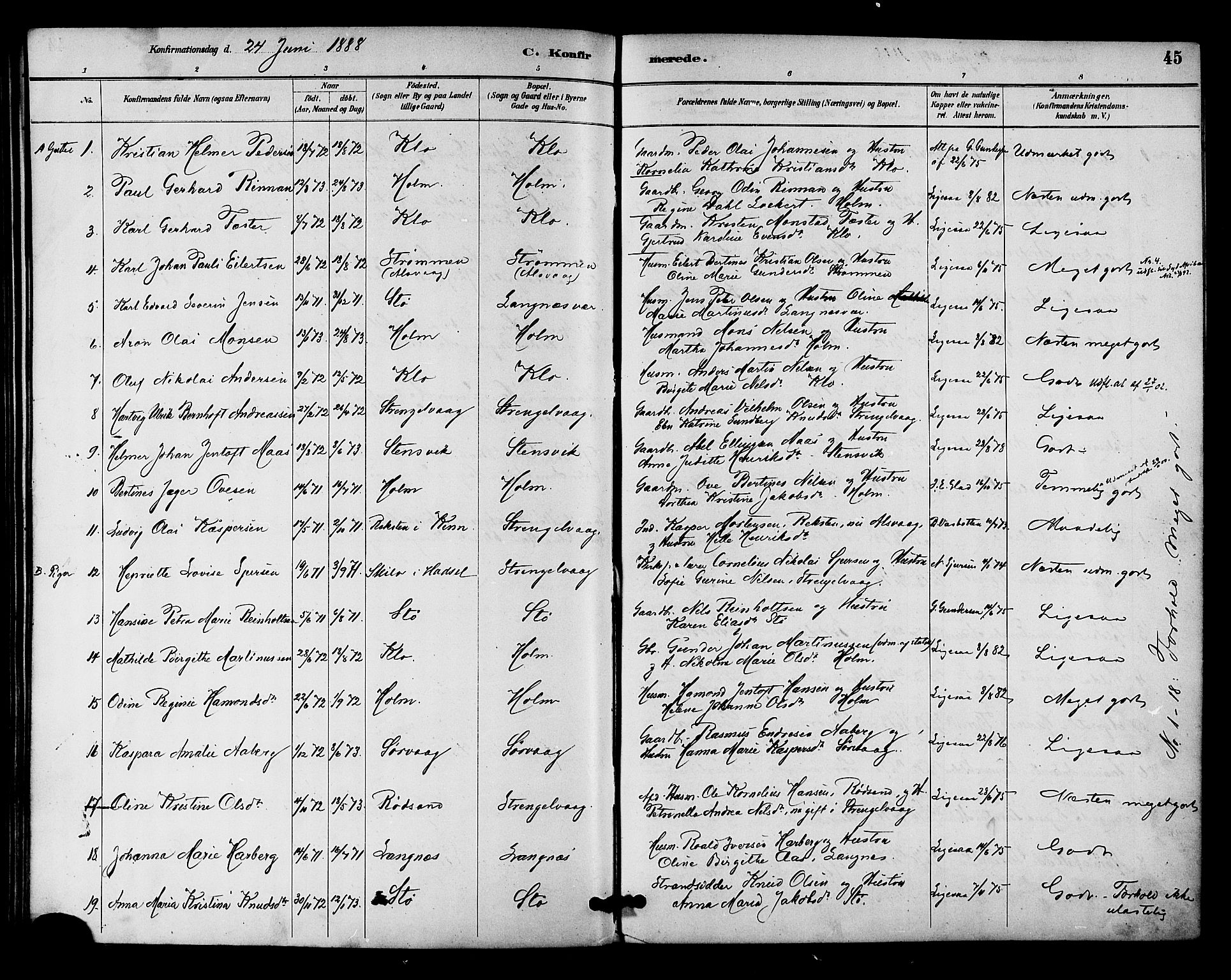 Ministerialprotokoller, klokkerbøker og fødselsregistre - Nordland, SAT/A-1459/894/L1355: Parish register (official) no. 894A01, 1885-1896, p. 45