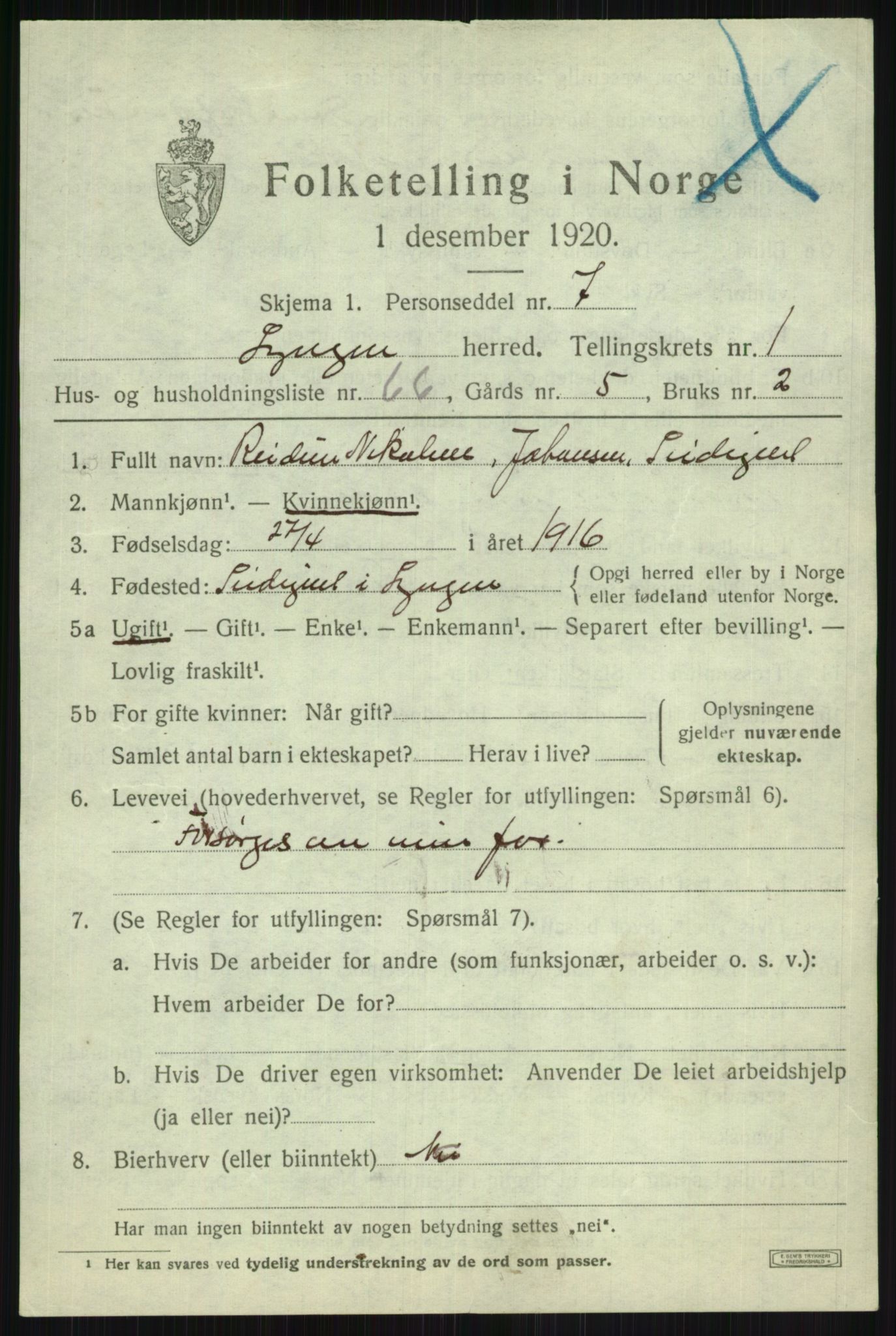 SATØ, 1920 census for Lyngen, 1920, p. 2694