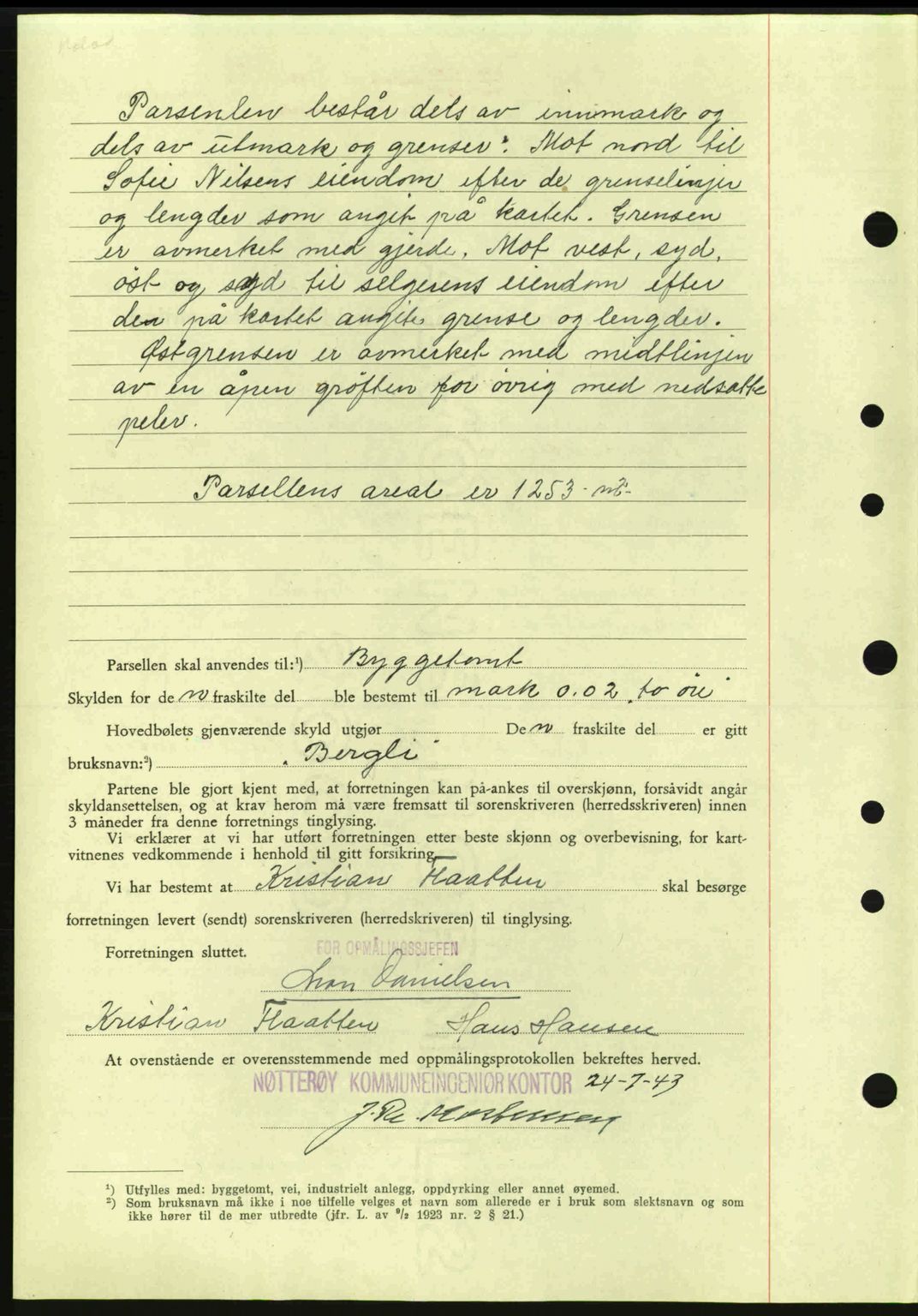 Tønsberg sorenskriveri, AV/SAKO-A-130/G/Ga/Gaa/L0013: Mortgage book no. A13, 1943-1943, Diary no: : 1883/1943