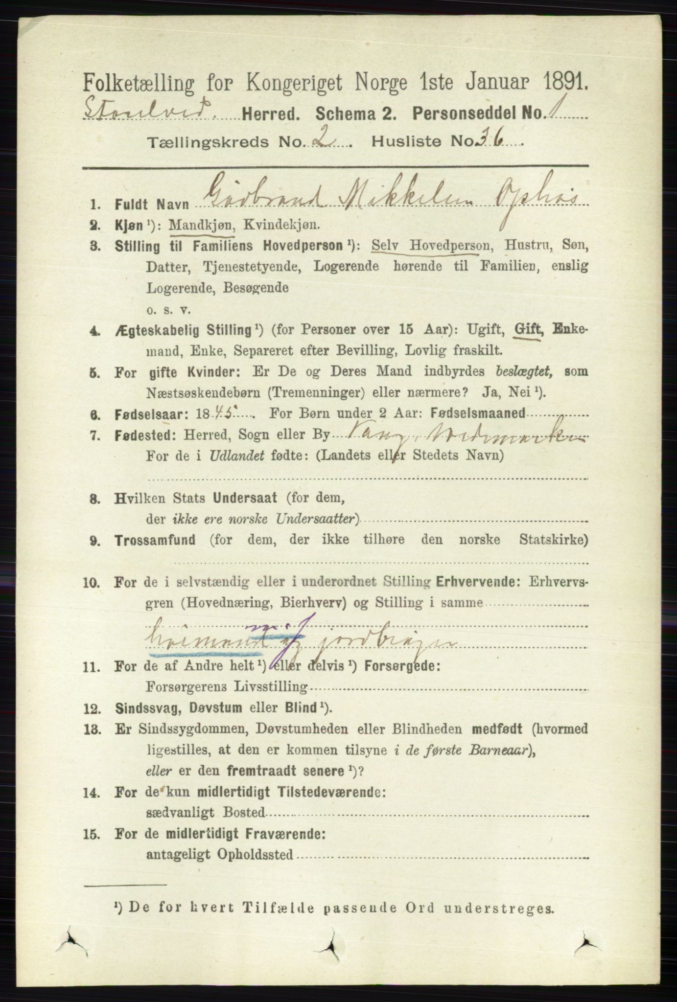 RA, 1891 census for 0430 Stor-Elvdal, 1891, p. 626