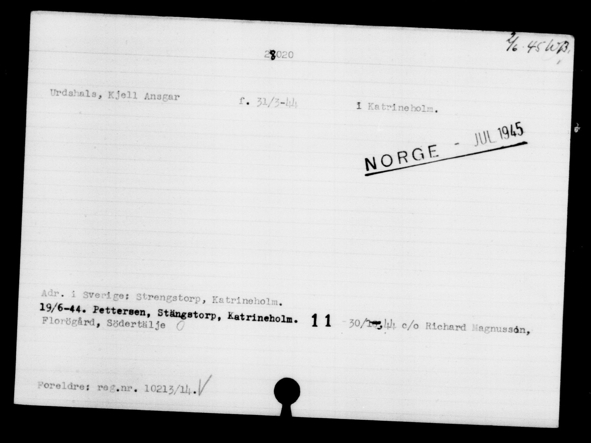 Den Kgl. Norske Legasjons Flyktningskontor, AV/RA-S-6753/V/Va/L0011: Kjesäterkartoteket.  Flyktningenr. 25300-28349, 1940-1945, p. 2902