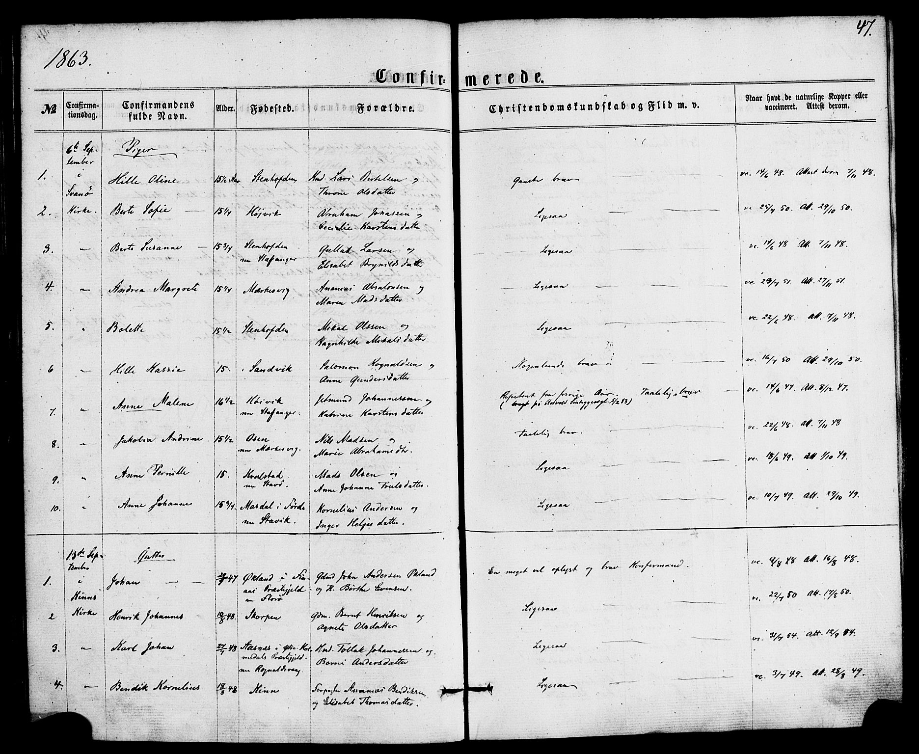 Kinn sokneprestembete, SAB/A-80801/H/Haa/Haaa/L0008: Parish register (official) no. A 8, 1859-1882, p. 47