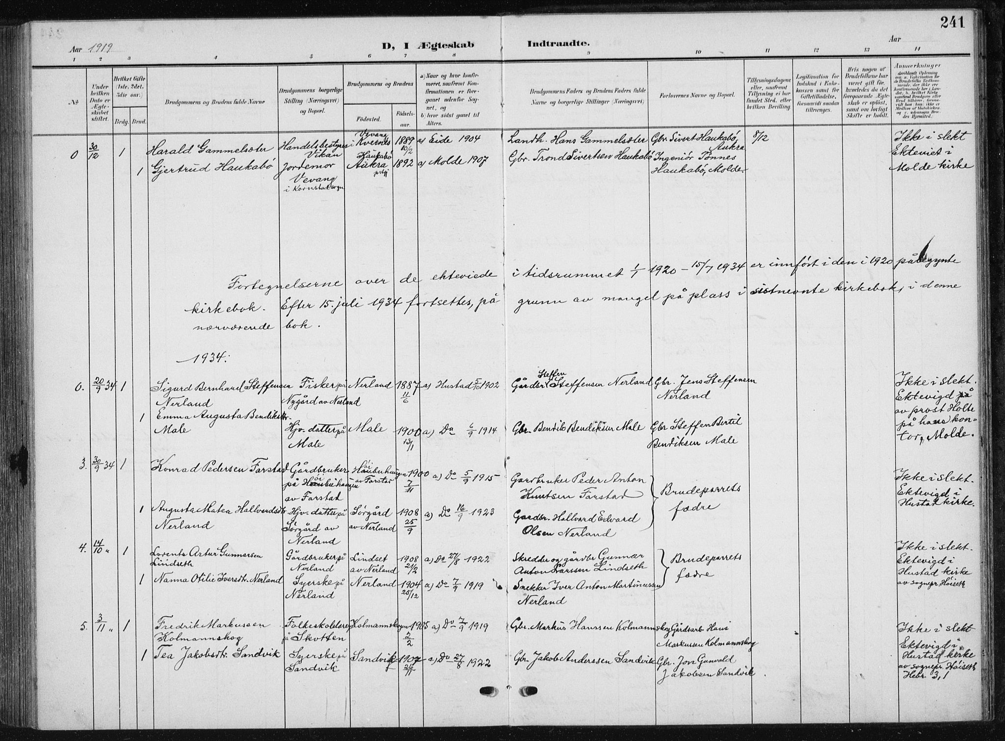 Ministerialprotokoller, klokkerbøker og fødselsregistre - Møre og Romsdal, SAT/A-1454/567/L0784: Parish register (copy) no. 567C04, 1903-1938, p. 241