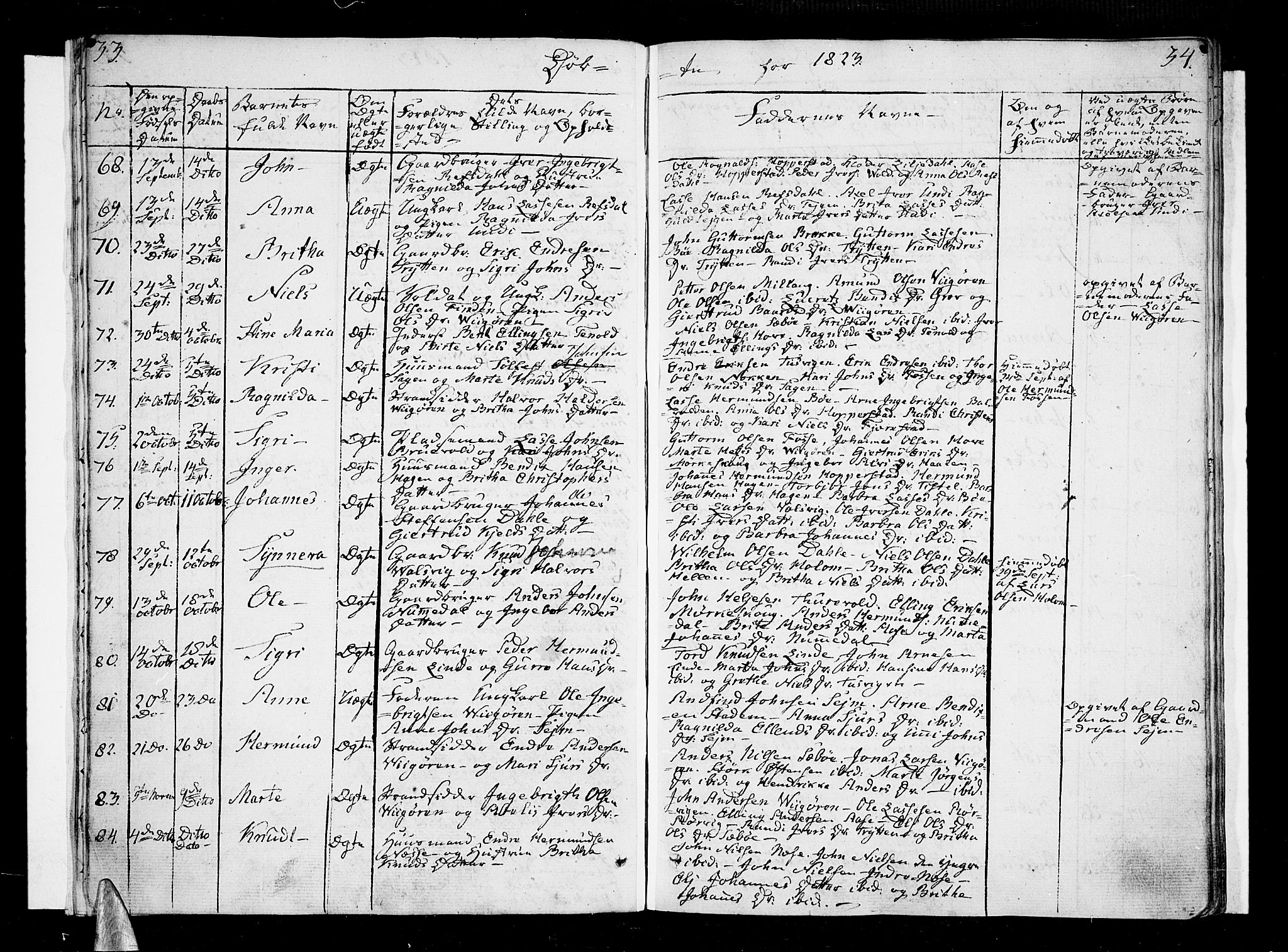 Vik sokneprestembete, SAB/A-81501: Parish register (official) no. A 6, 1821-1831, p. 33-34