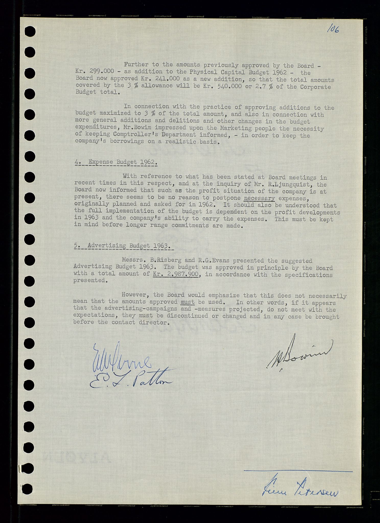 Pa 0982 - Esso Norge A/S, AV/SAST-A-100448/A/Aa/L0001/0003: Den administrerende direksjon Board minutes (styrereferater) / Den administrerende direksjon Board minutes (styrereferater), 1962, p. 106