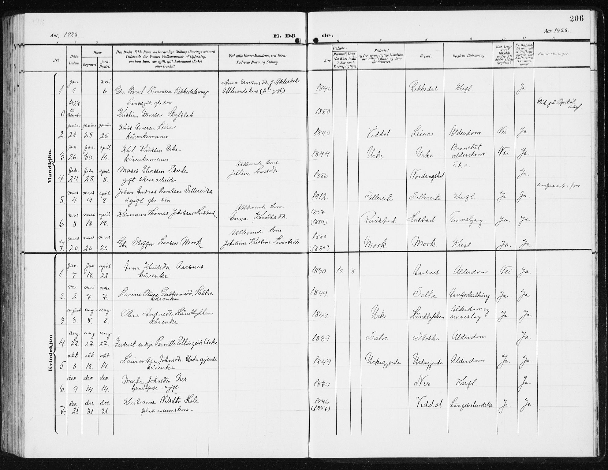 Ministerialprotokoller, klokkerbøker og fødselsregistre - Møre og Romsdal, AV/SAT-A-1454/515/L0216: Parish register (copy) no. 515C03, 1906-1941, p. 206