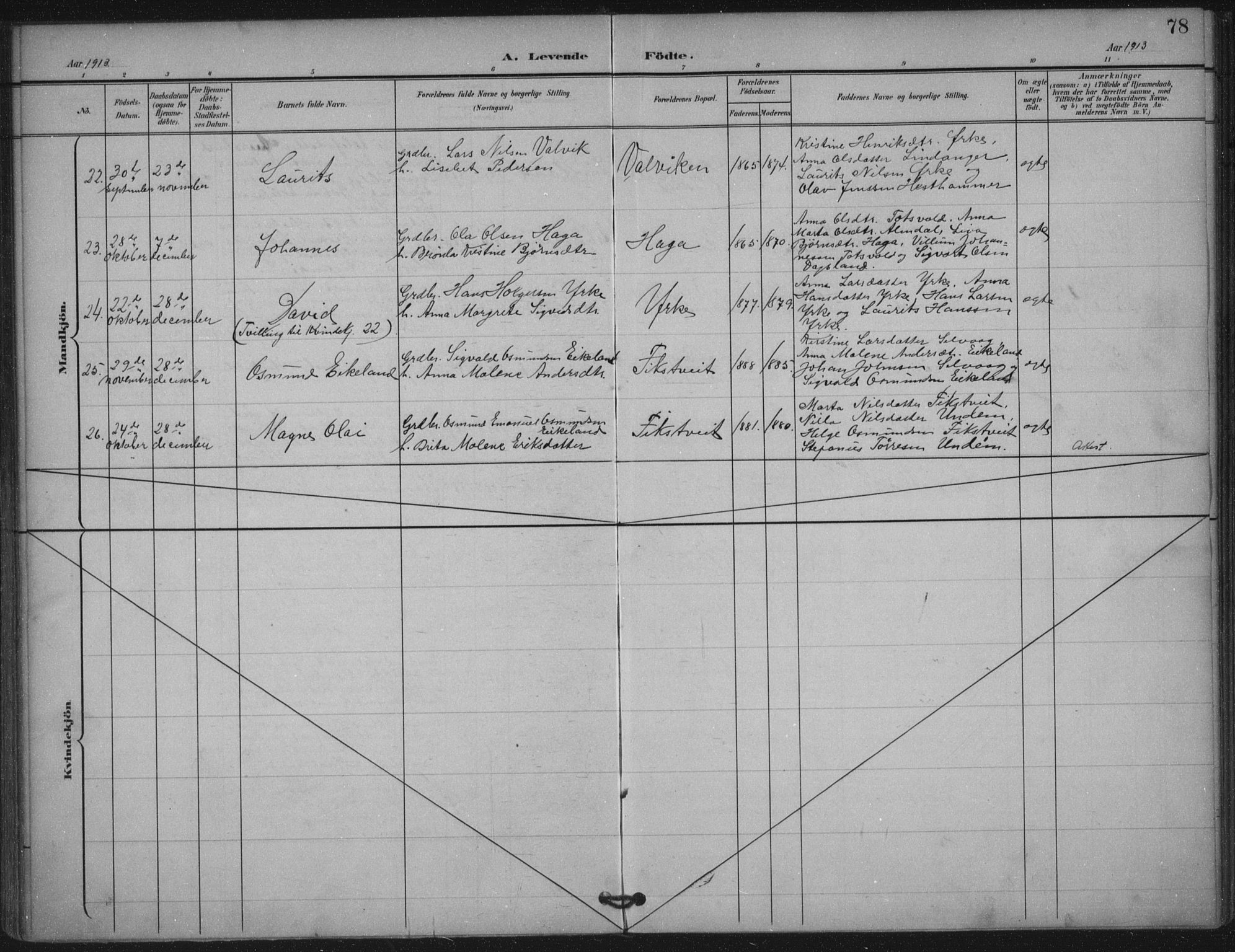 Skjold sokneprestkontor, AV/SAST-A-101847/H/Ha/Haa/L0011: Parish register (official) no. A 11, 1897-1914, p. 78