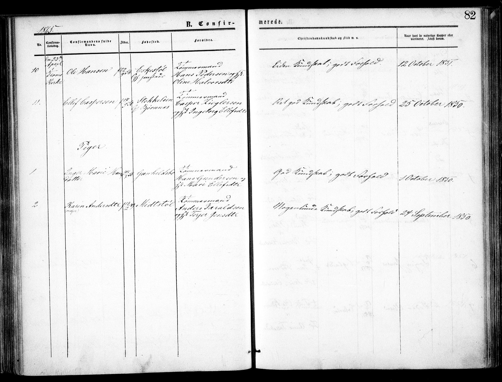 Austre Moland sokneprestkontor, SAK/1111-0001/F/Fa/Faa/L0008: Parish register (official) no. A 8, 1858-1868, p. 82