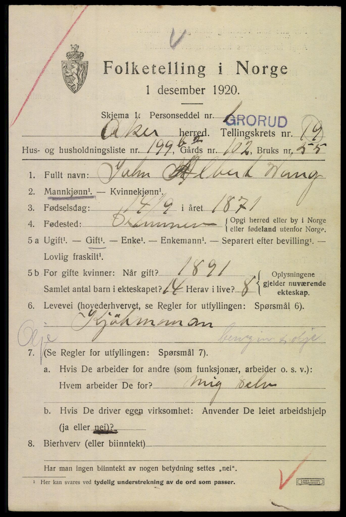 SAO, 1920 census for Aker, 1920, p. 116180