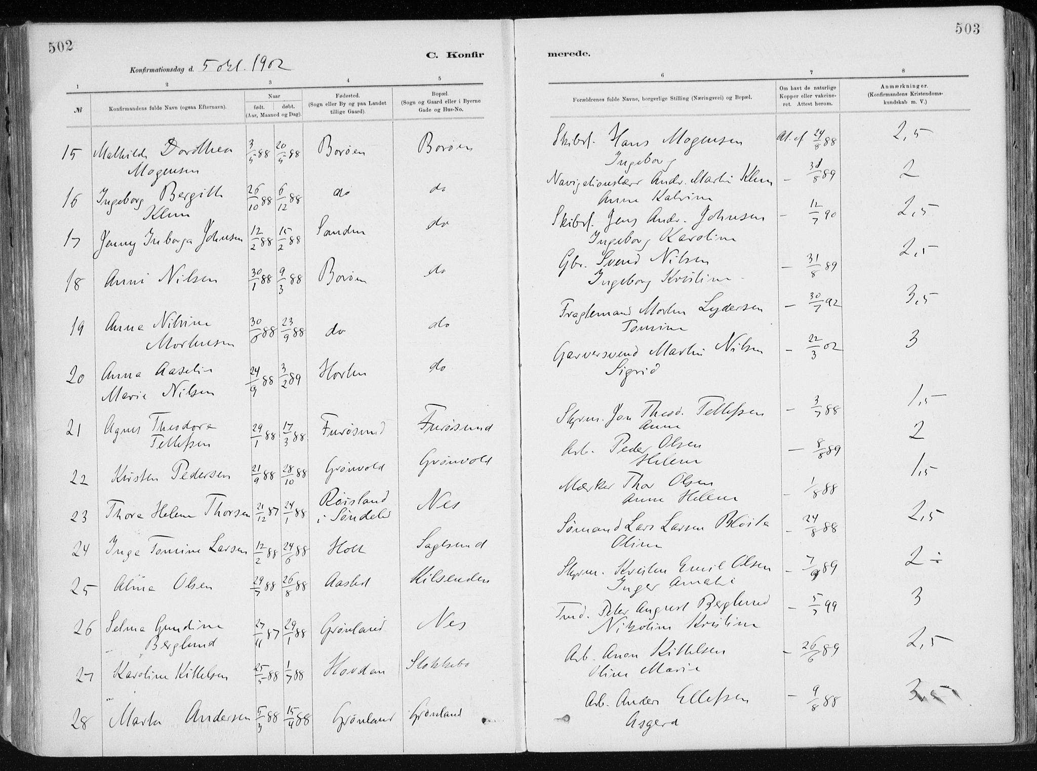 Dypvåg sokneprestkontor, AV/SAK-1111-0007/F/Fa/Faa/L0008: Parish register (official) no. A 8, 1885-1906, p. 502-503