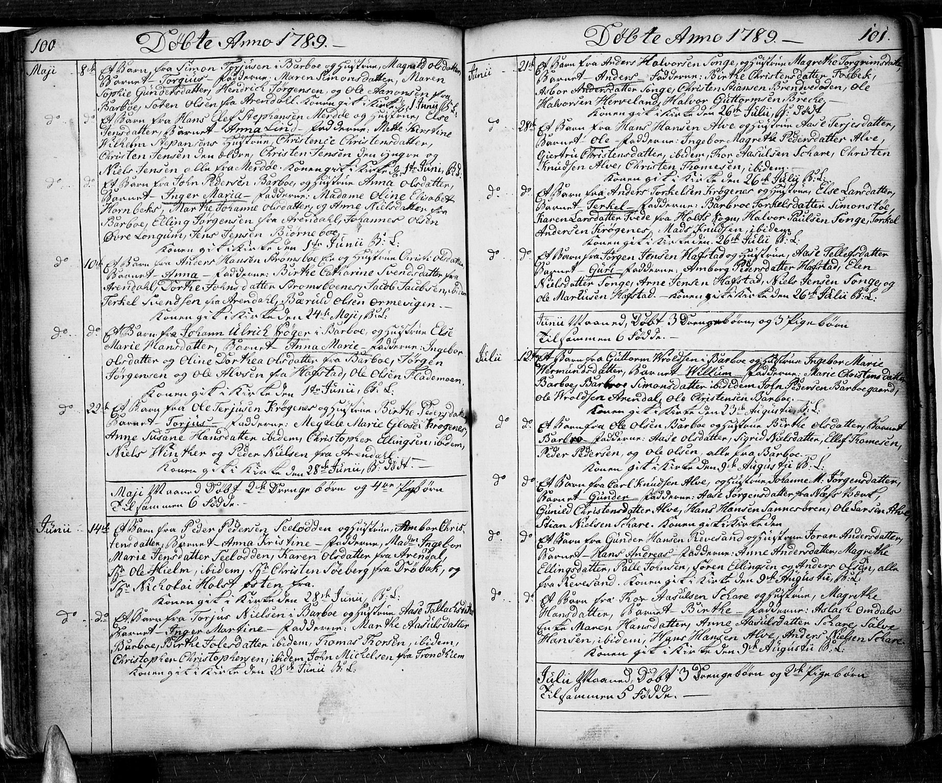 Tromøy sokneprestkontor, AV/SAK-1111-0041/F/Fa/L0002: Parish register (official) no. A 2, 1773-1808, p. 100-101