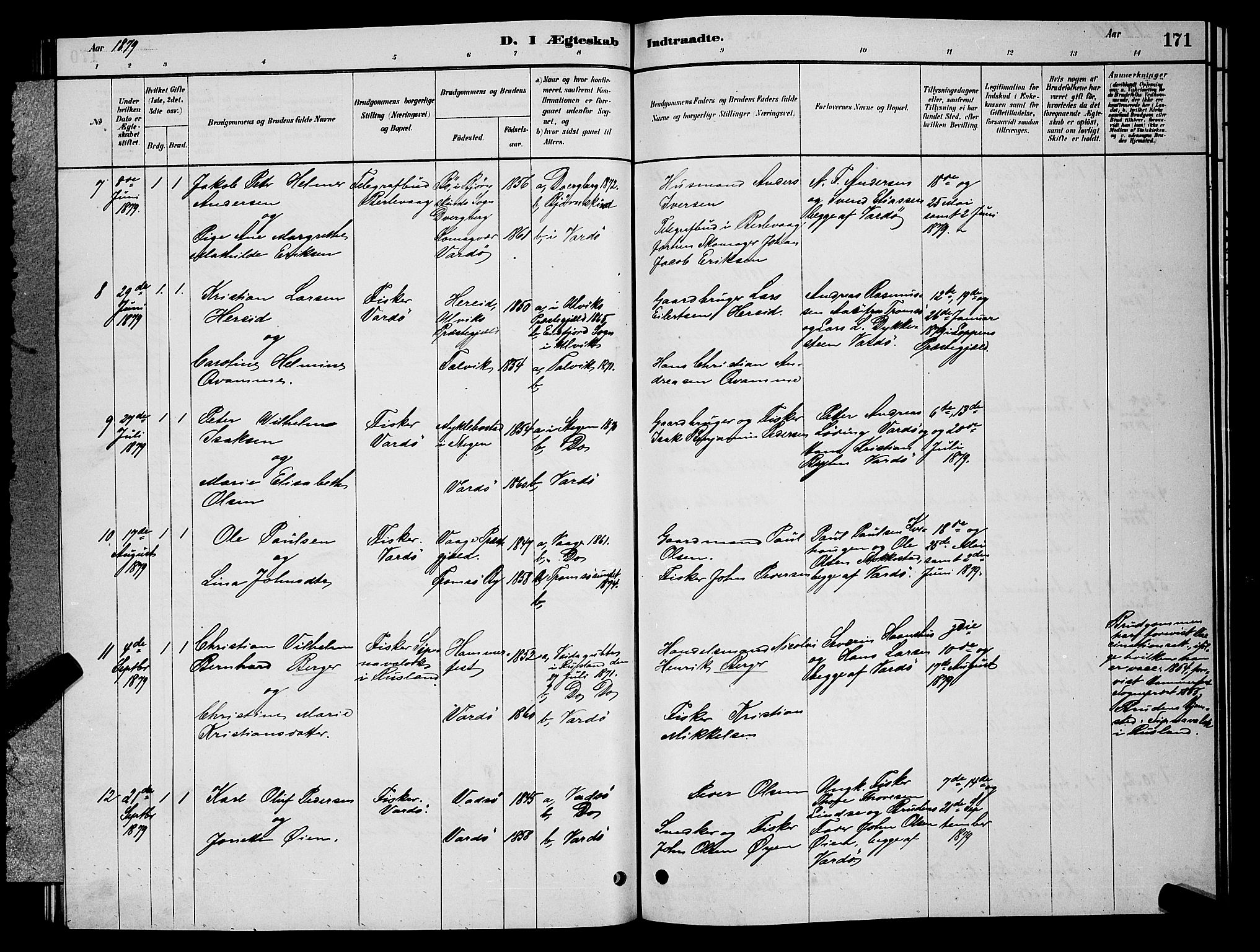 Vardø sokneprestkontor, AV/SATØ-S-1332/H/Hb/L0004klokker: Parish register (copy) no. 4, 1879-1887, p. 171