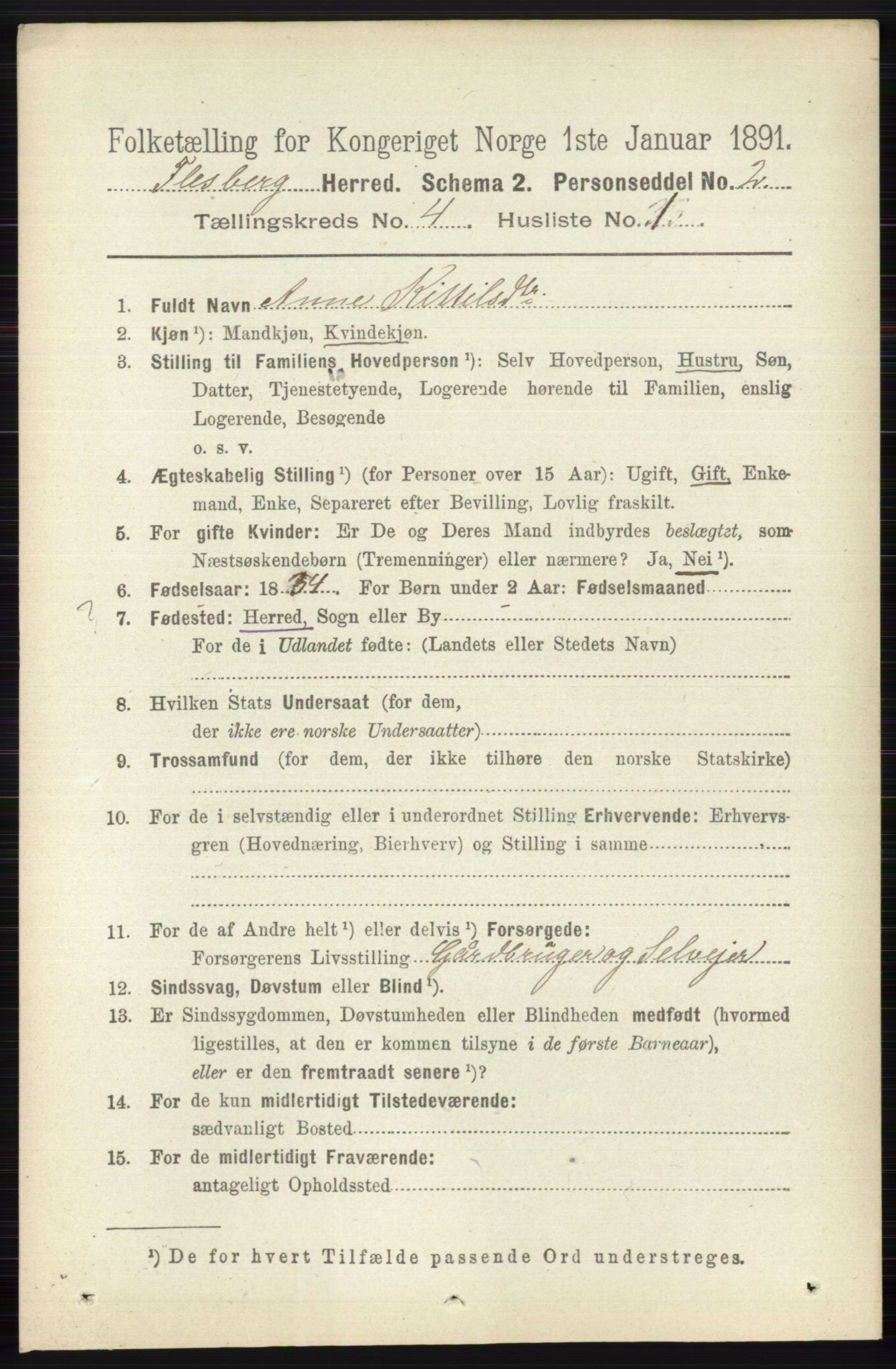 RA, 1891 census for 0631 Flesberg, 1891, p. 521