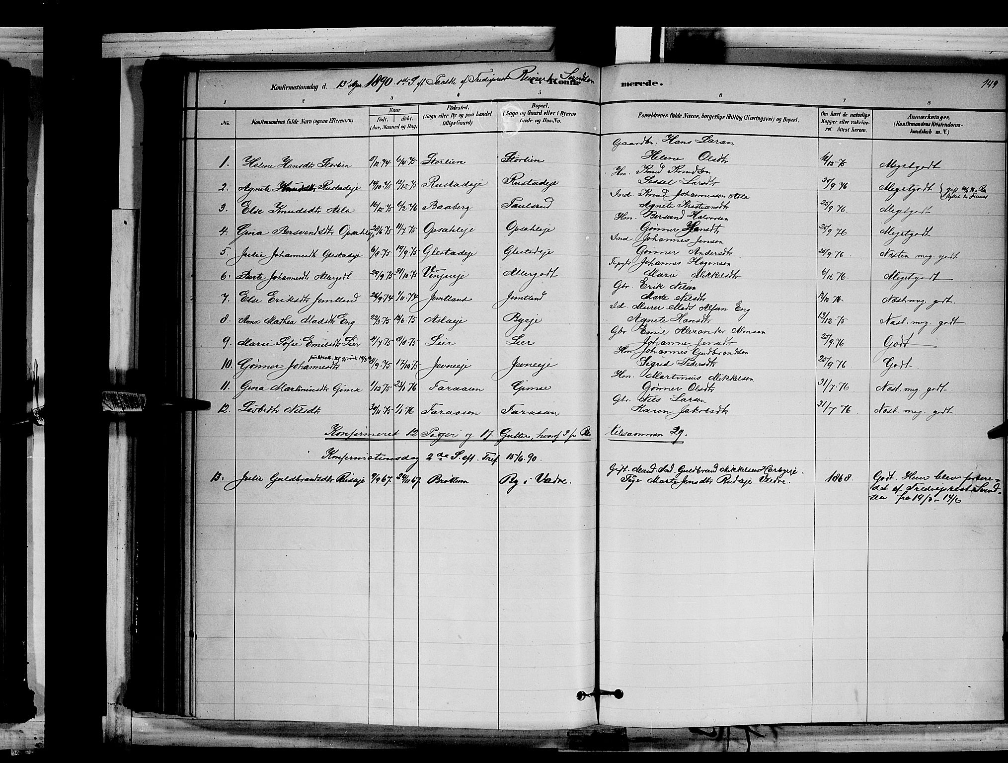 Ringsaker prestekontor, AV/SAH-PREST-014/L/La/L0011: Parish register (copy) no. 11, 1879-1890, p. 149