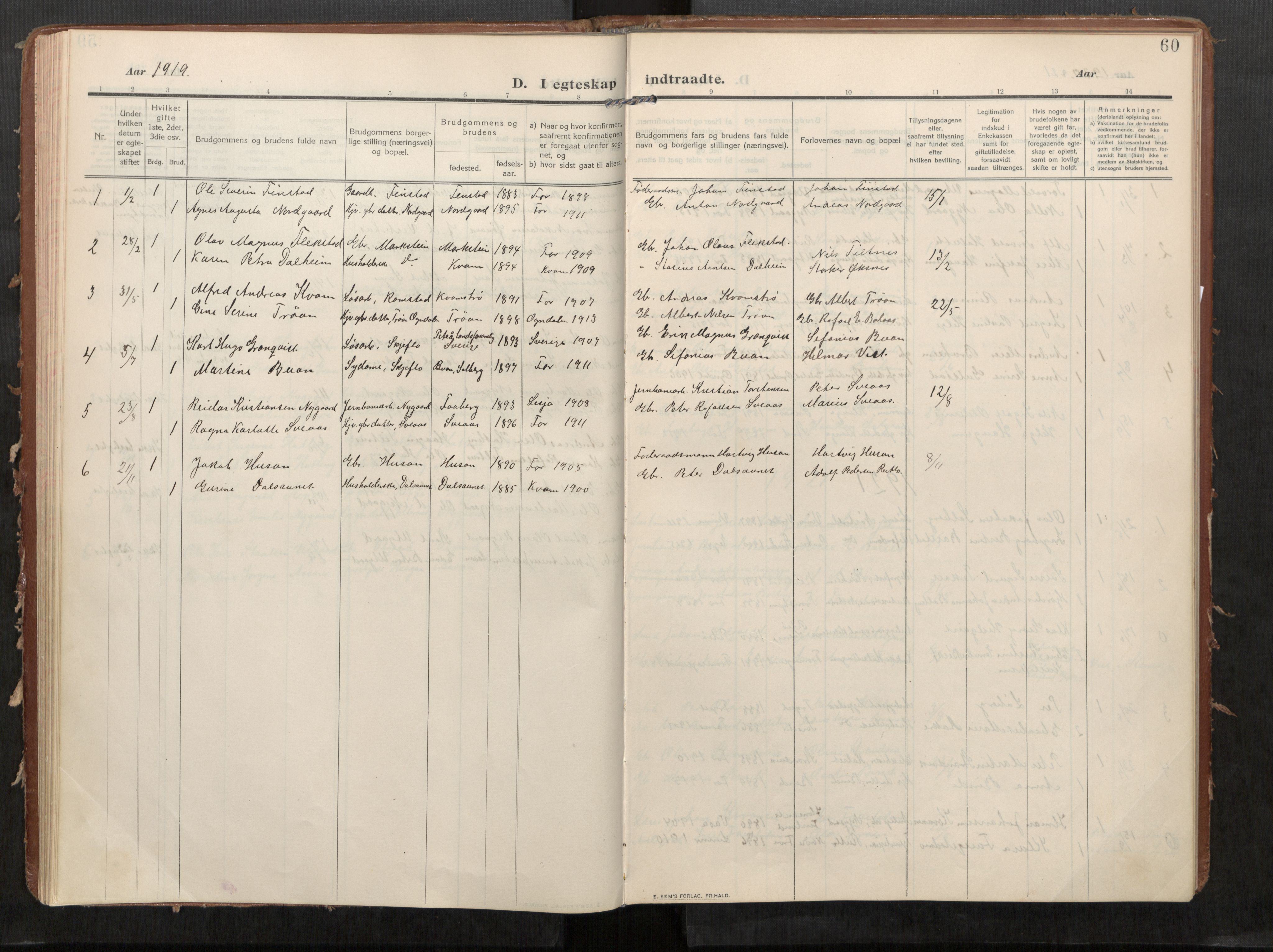 Stod sokneprestkontor, SAT/A-1164/1/I/I1/I1a/L0002: Parish register (official) no. 2, 1909-1922, p. 60