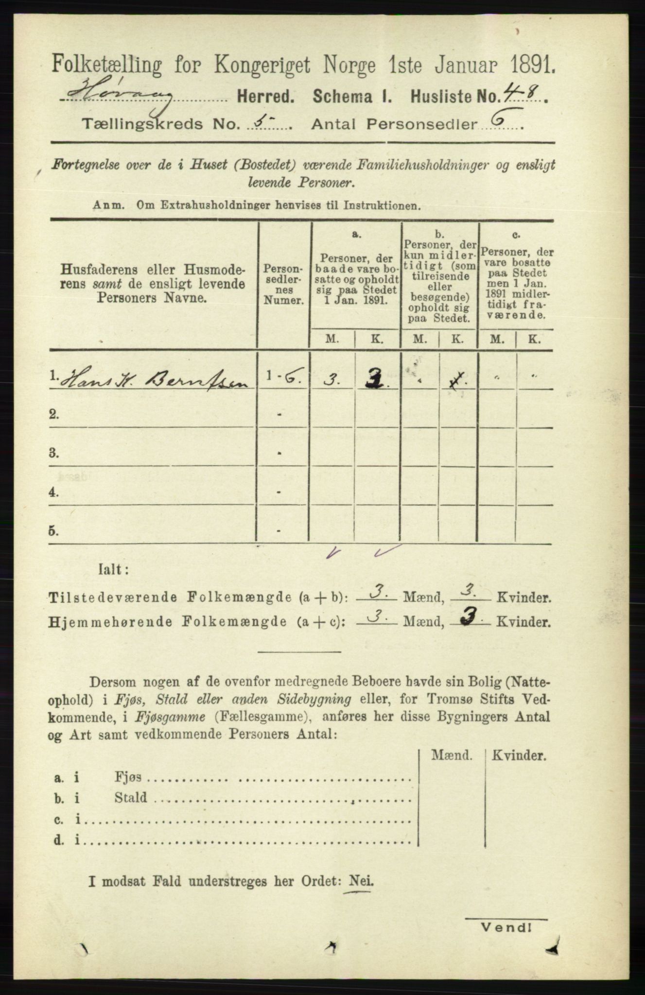 RA, 1891 census for 0927 Høvåg, 1891, p. 1833