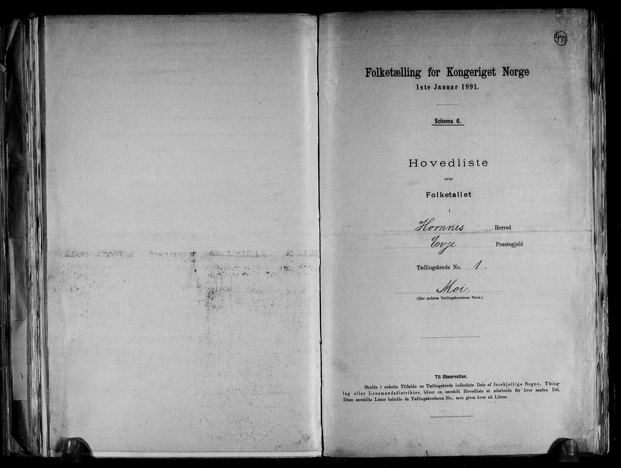 RA, 1891 census for 0936 Hornnes, 1891, p. 4