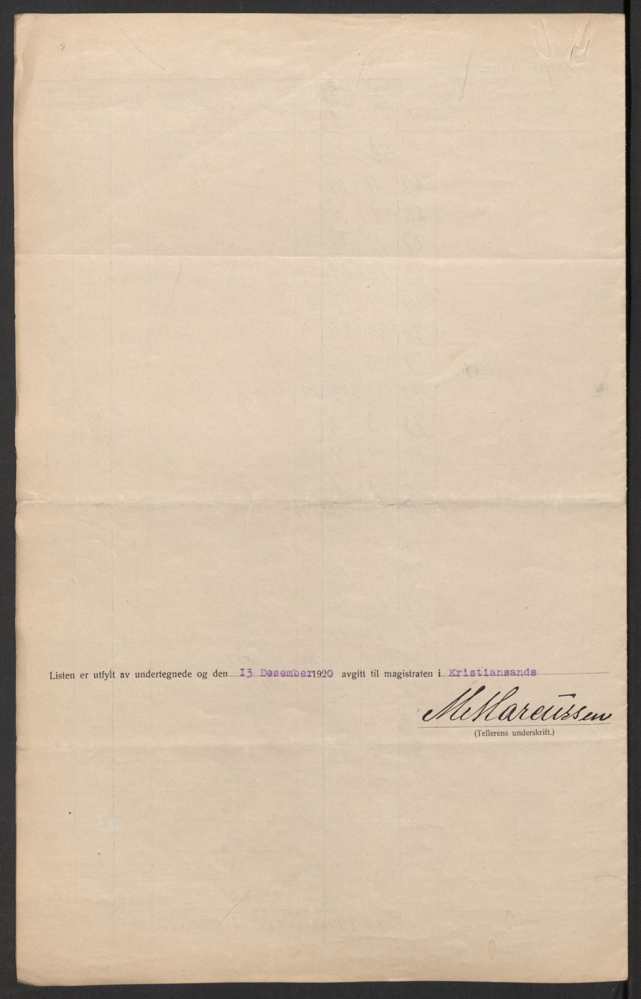 SAK, 1920 census for Kristiansand, 1920, p. 15