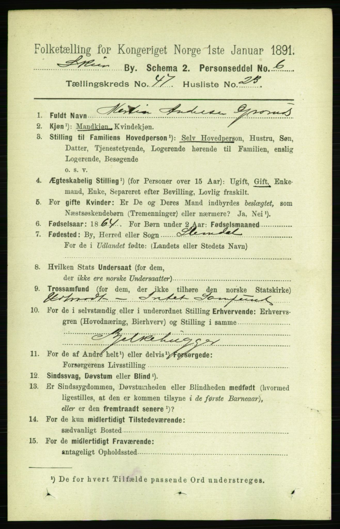 RA, 1891 census for 0806 Skien, 1891, p. 9402