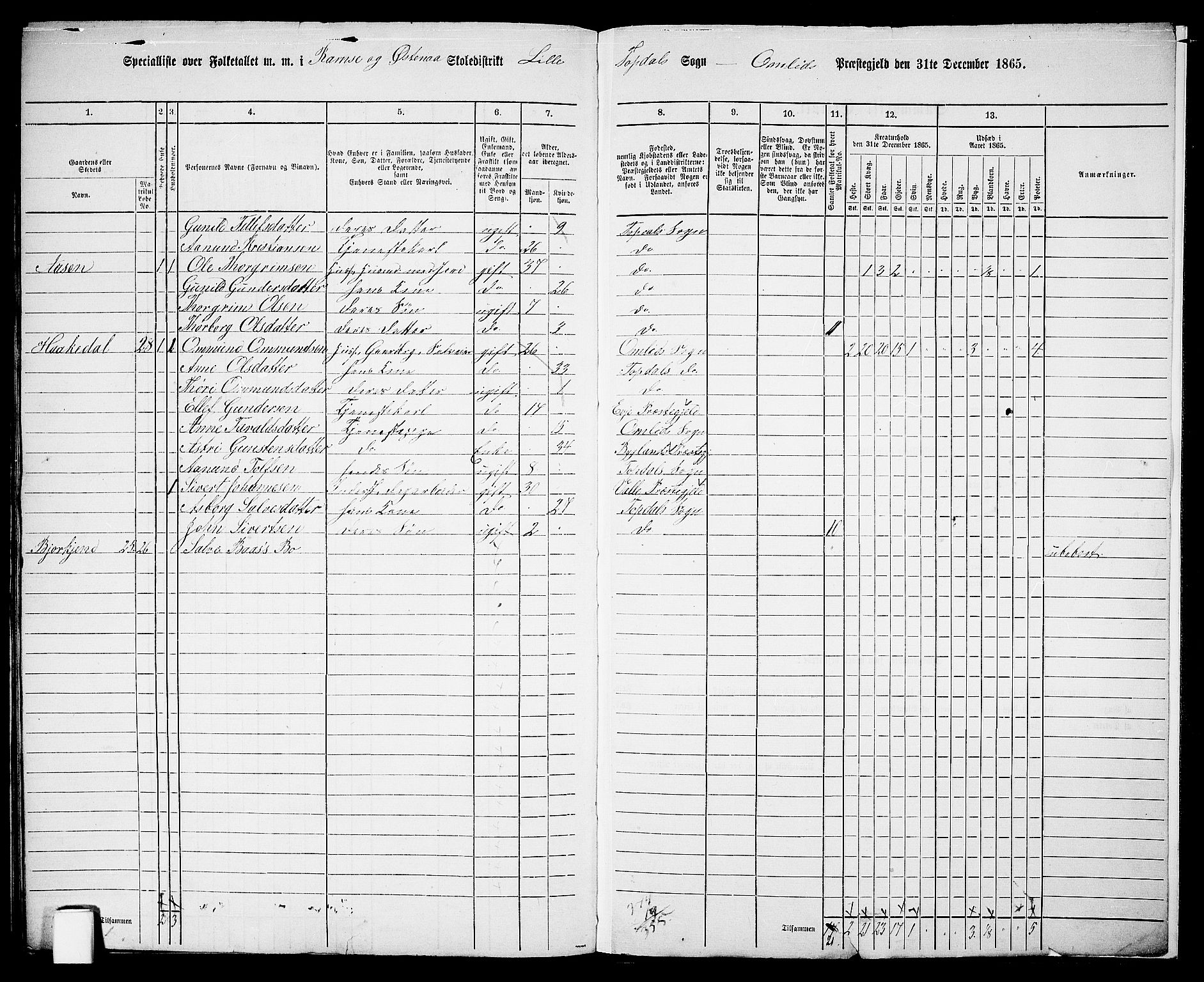 RA, 1865 census for Åmli, 1865, p. 120