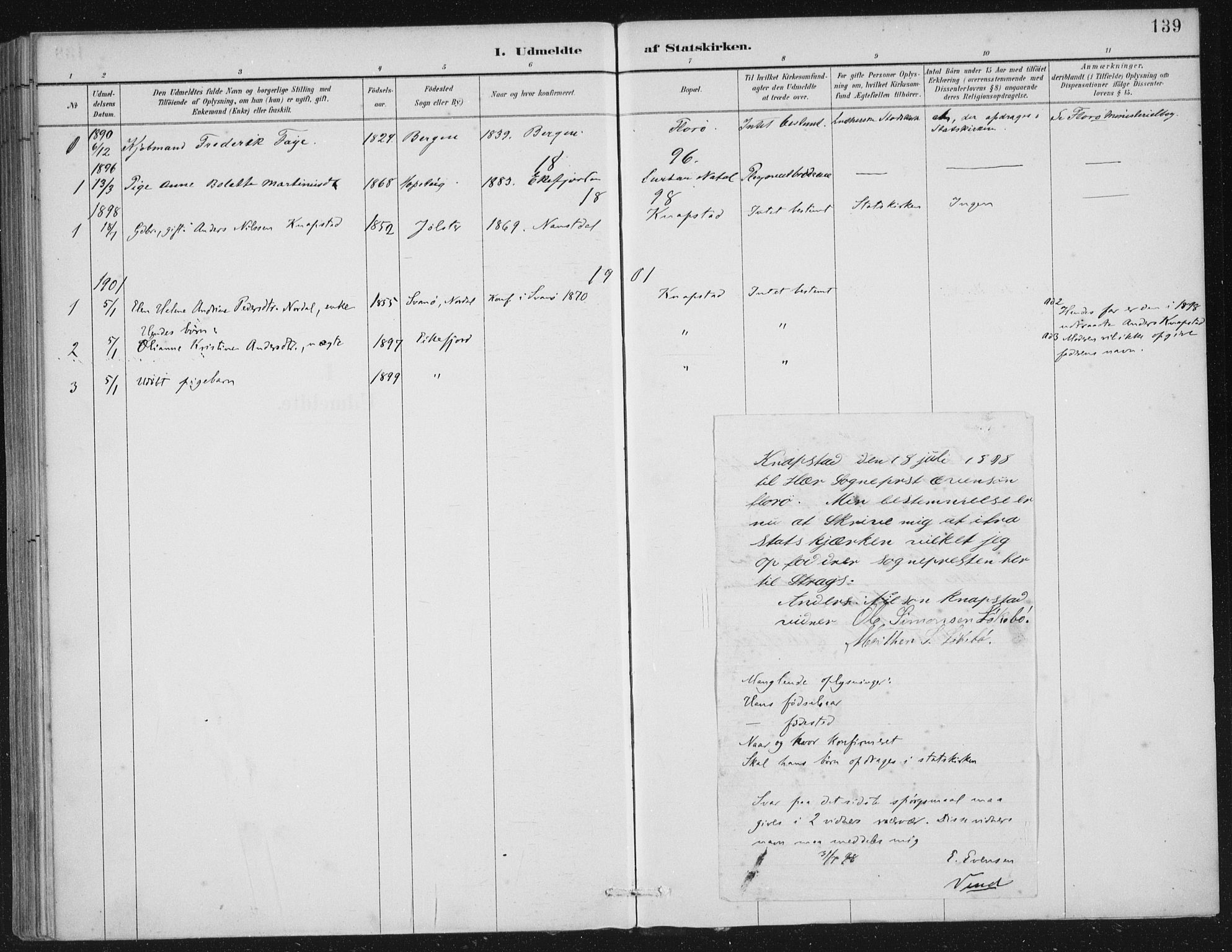 Kinn sokneprestembete, SAB/A-80801/H/Haa/Haae/L0001: Parish register (official) no. E 1, 1890-1916, p. 139