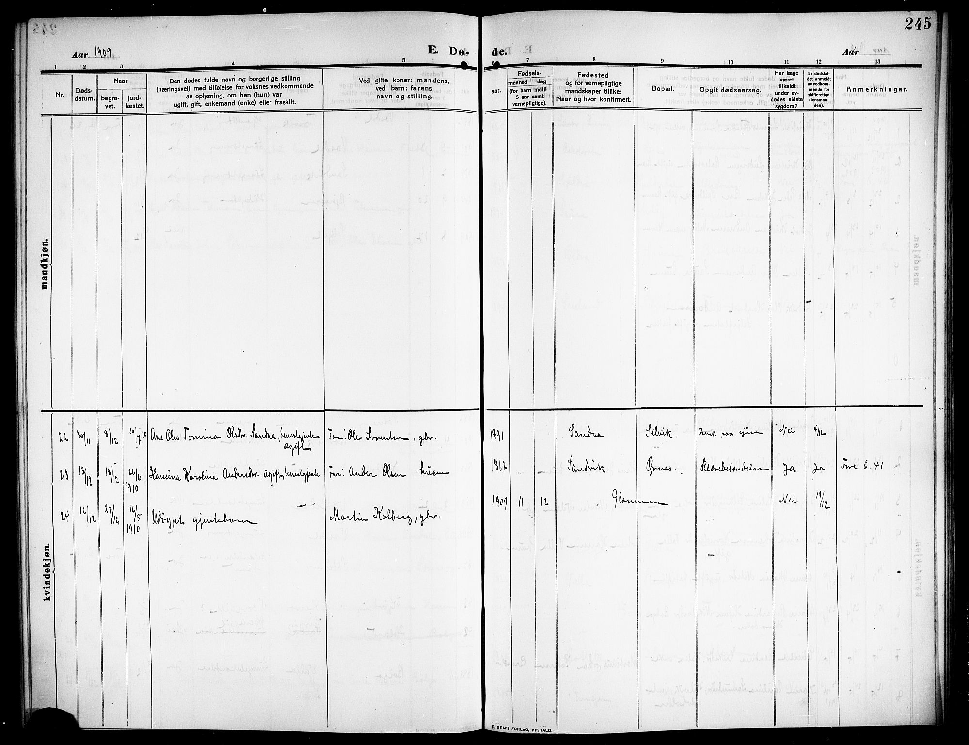 Ministerialprotokoller, klokkerbøker og fødselsregistre - Nordland, AV/SAT-A-1459/843/L0639: Parish register (copy) no. 843C08, 1908-1924, p. 245