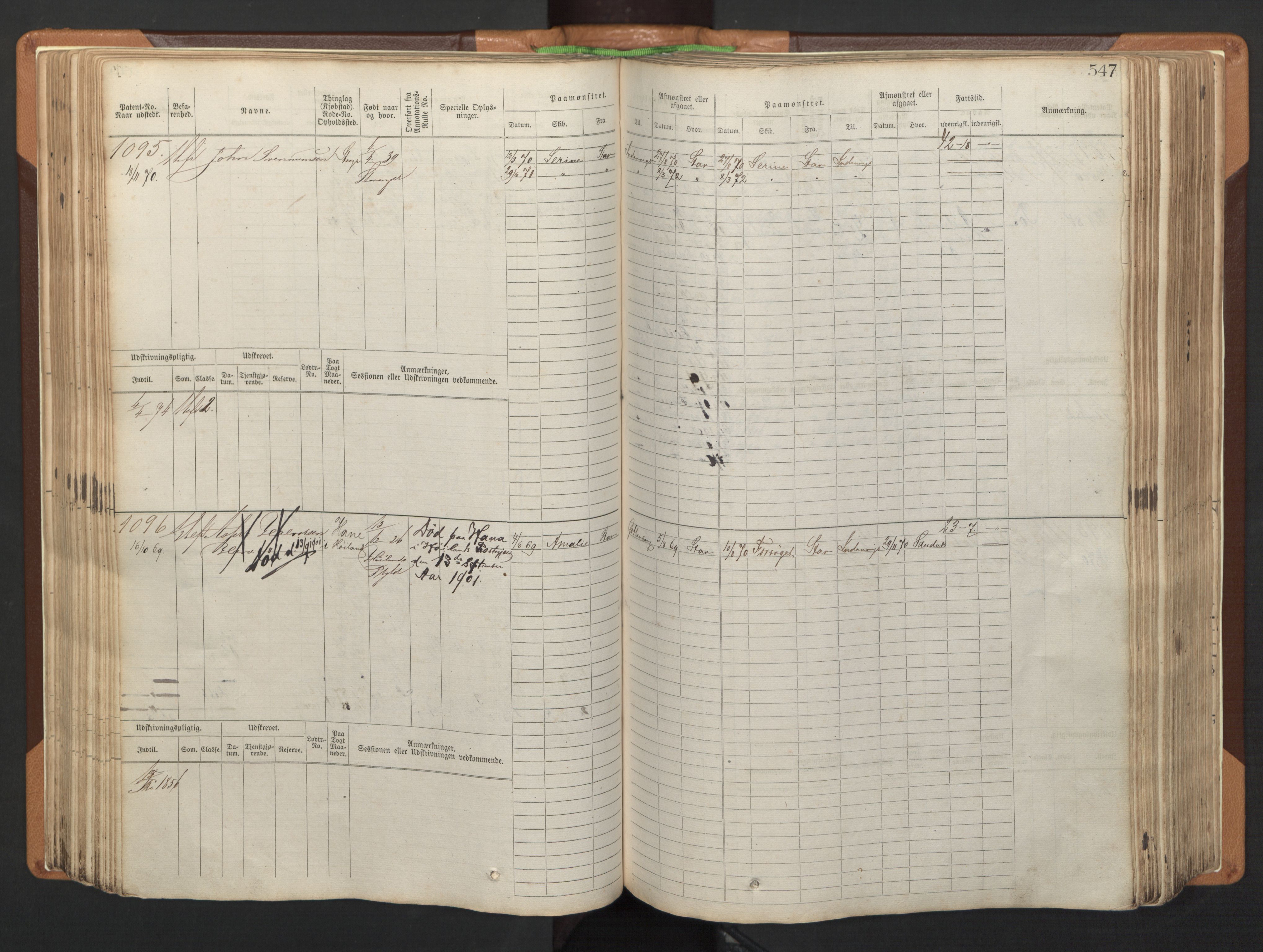 Stavanger sjømannskontor, AV/SAST-A-102006/F/Fb/Fbb/L0005: Sjøfartshovedrulle, patentnr. 793-1606 (del 2), 1869-1880, p. 157