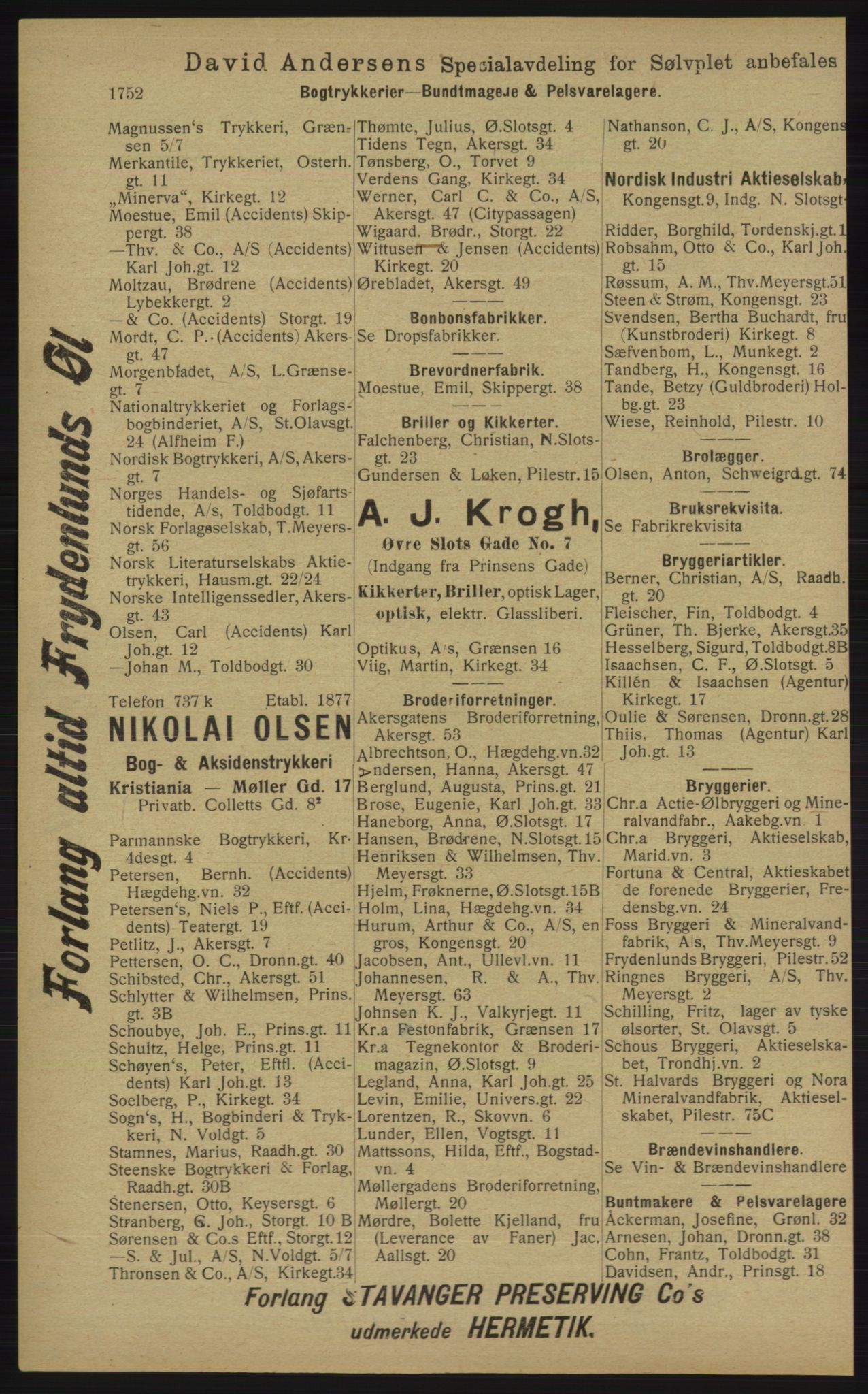 Kristiania/Oslo adressebok, PUBL/-, 1913, p. 1708