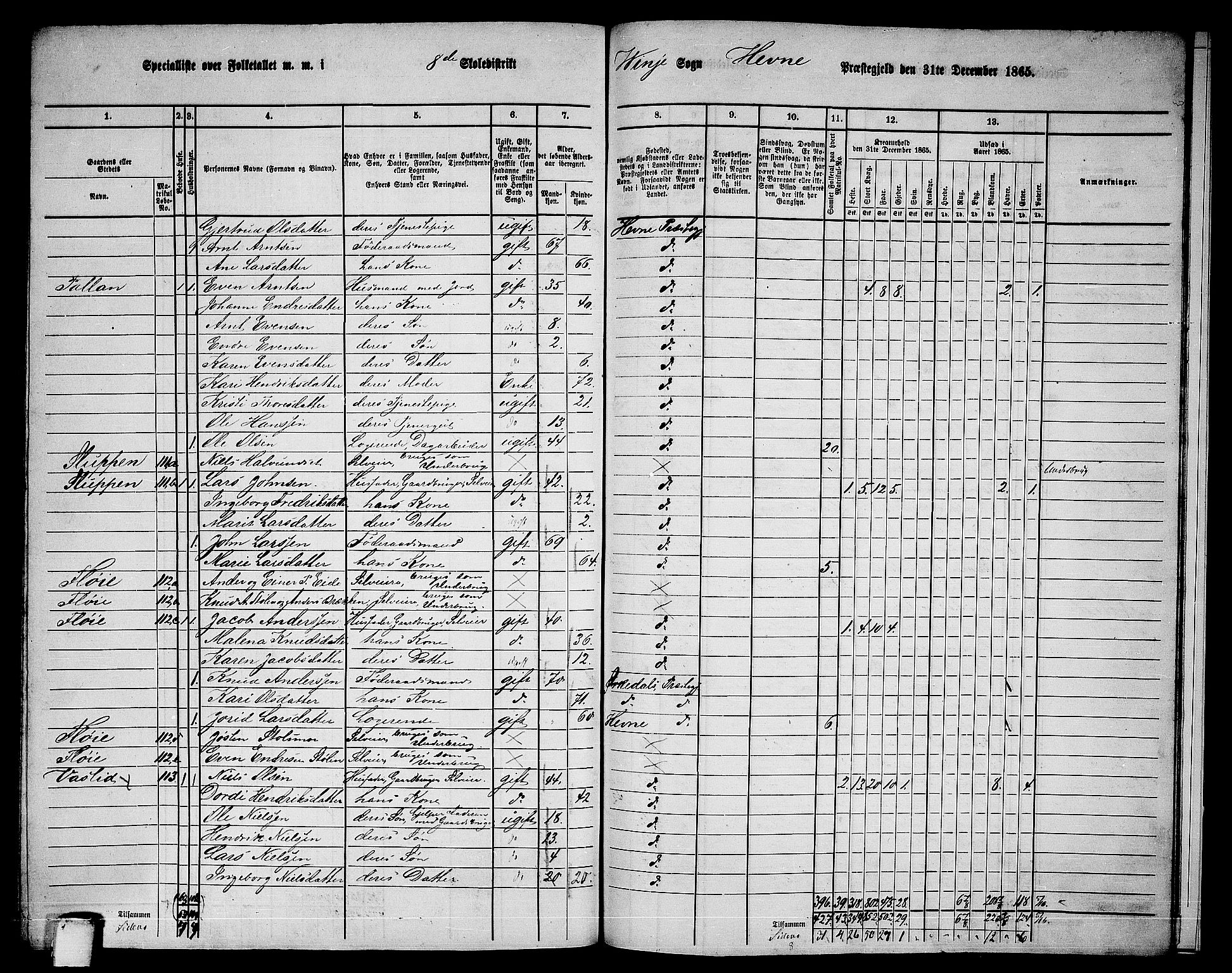 RA, 1865 census for Hemne, 1865, p. 182