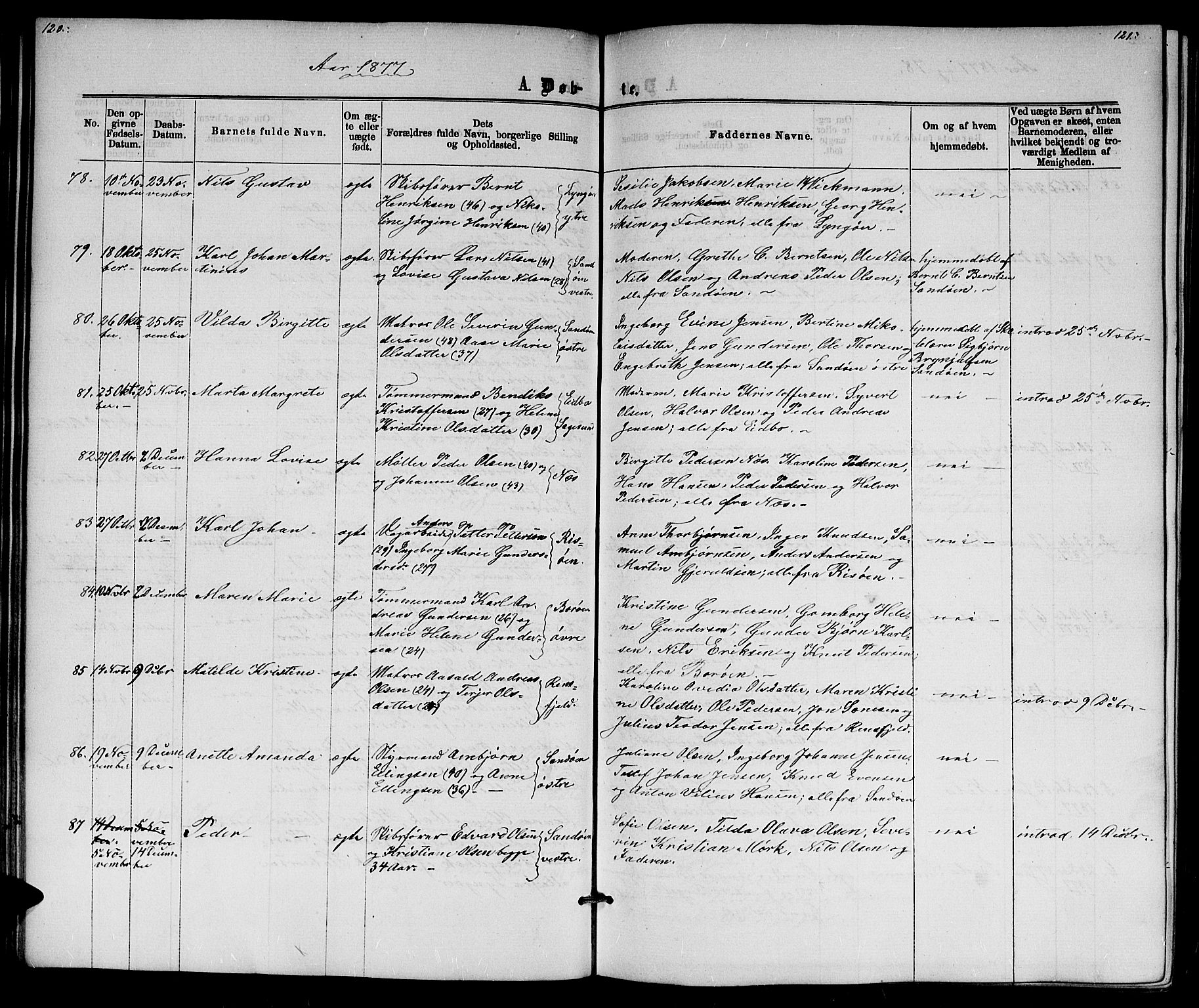 Dypvåg sokneprestkontor, AV/SAK-1111-0007/F/Fb/Fba/L0012: Parish register (copy) no. B 12, 1872-1886, p. 120-121