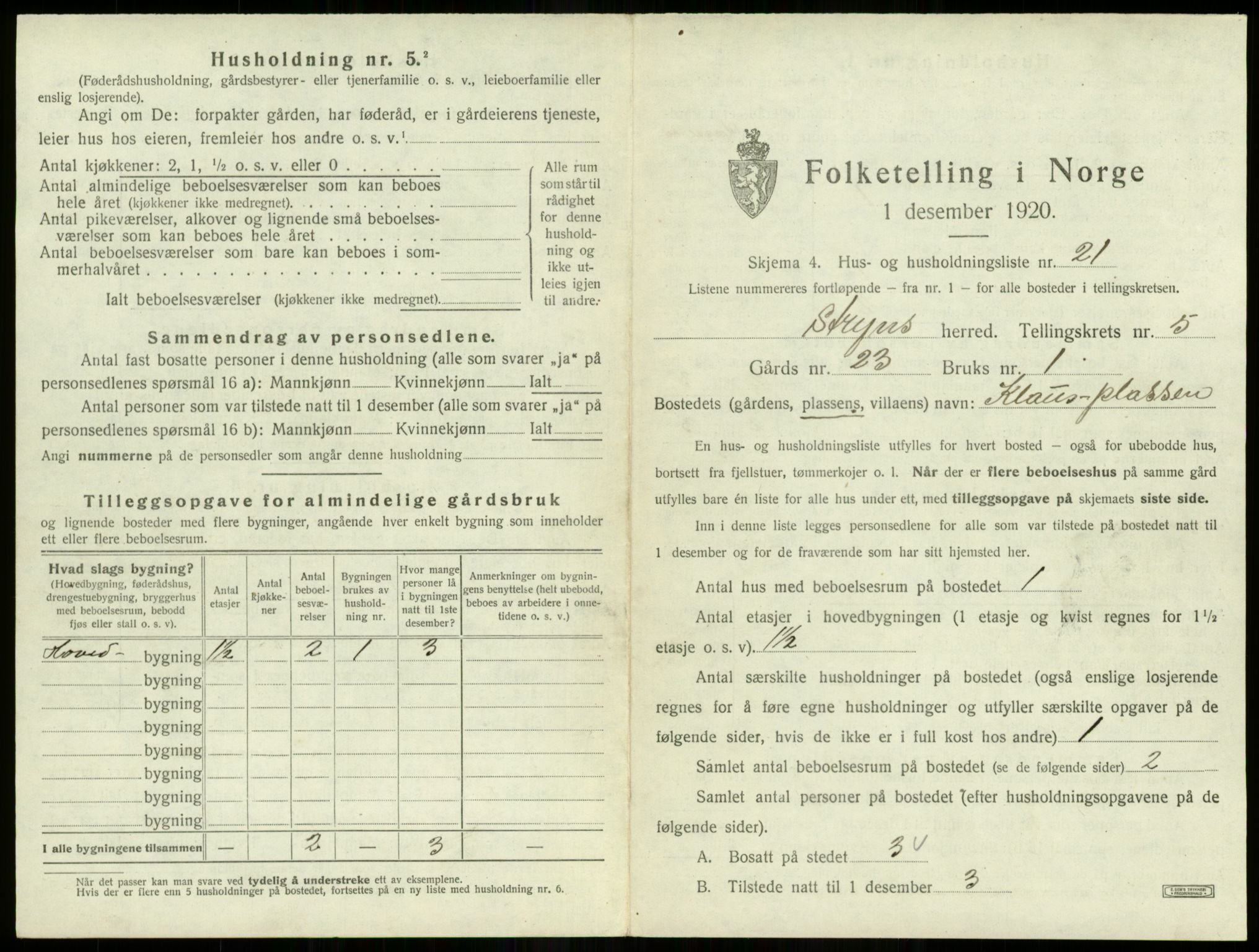 SAB, 1920 census for Stryn, 1920, p. 279