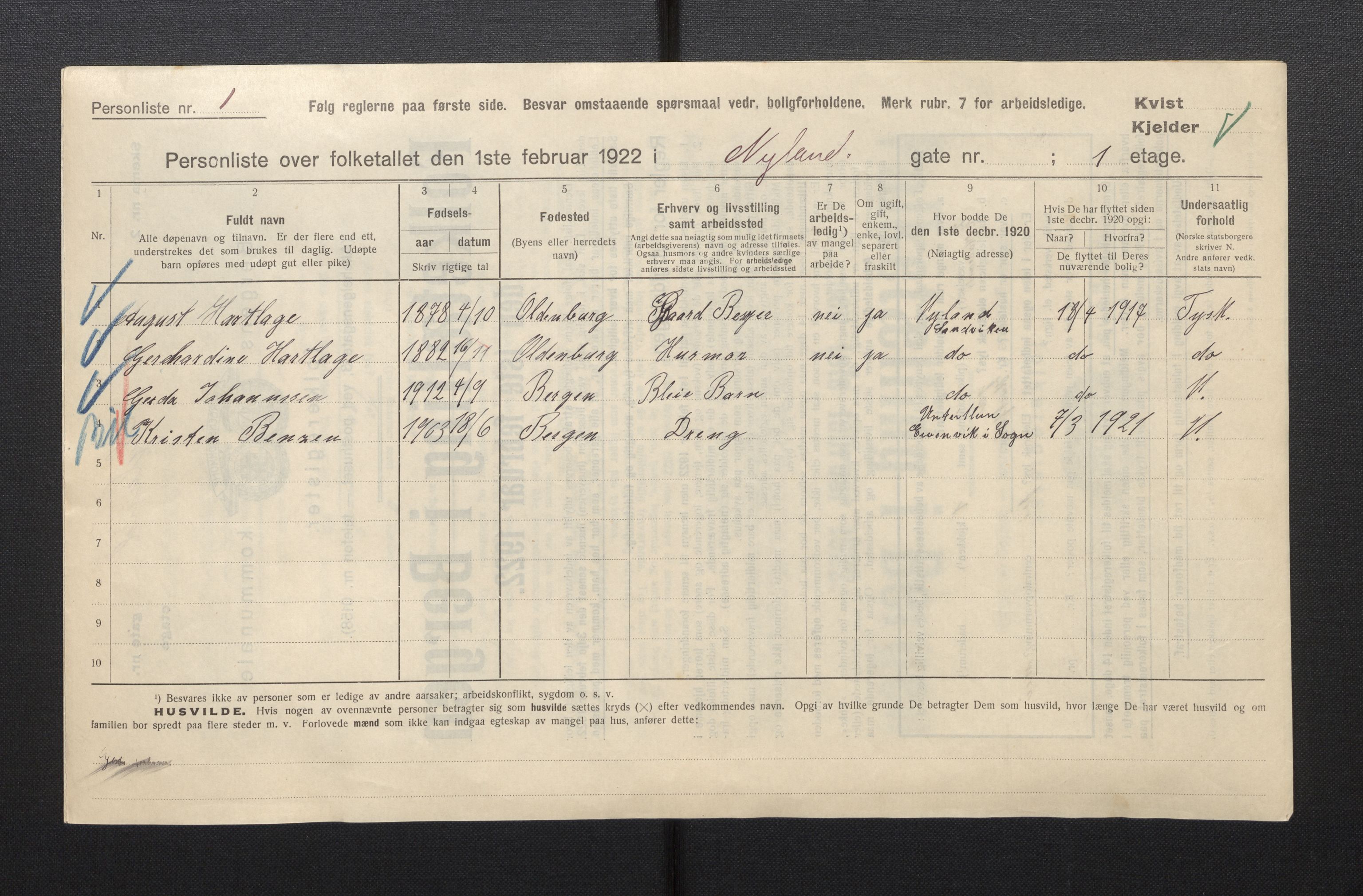 SAB, Municipal Census 1922 for Bergen, 1922, p. 29493