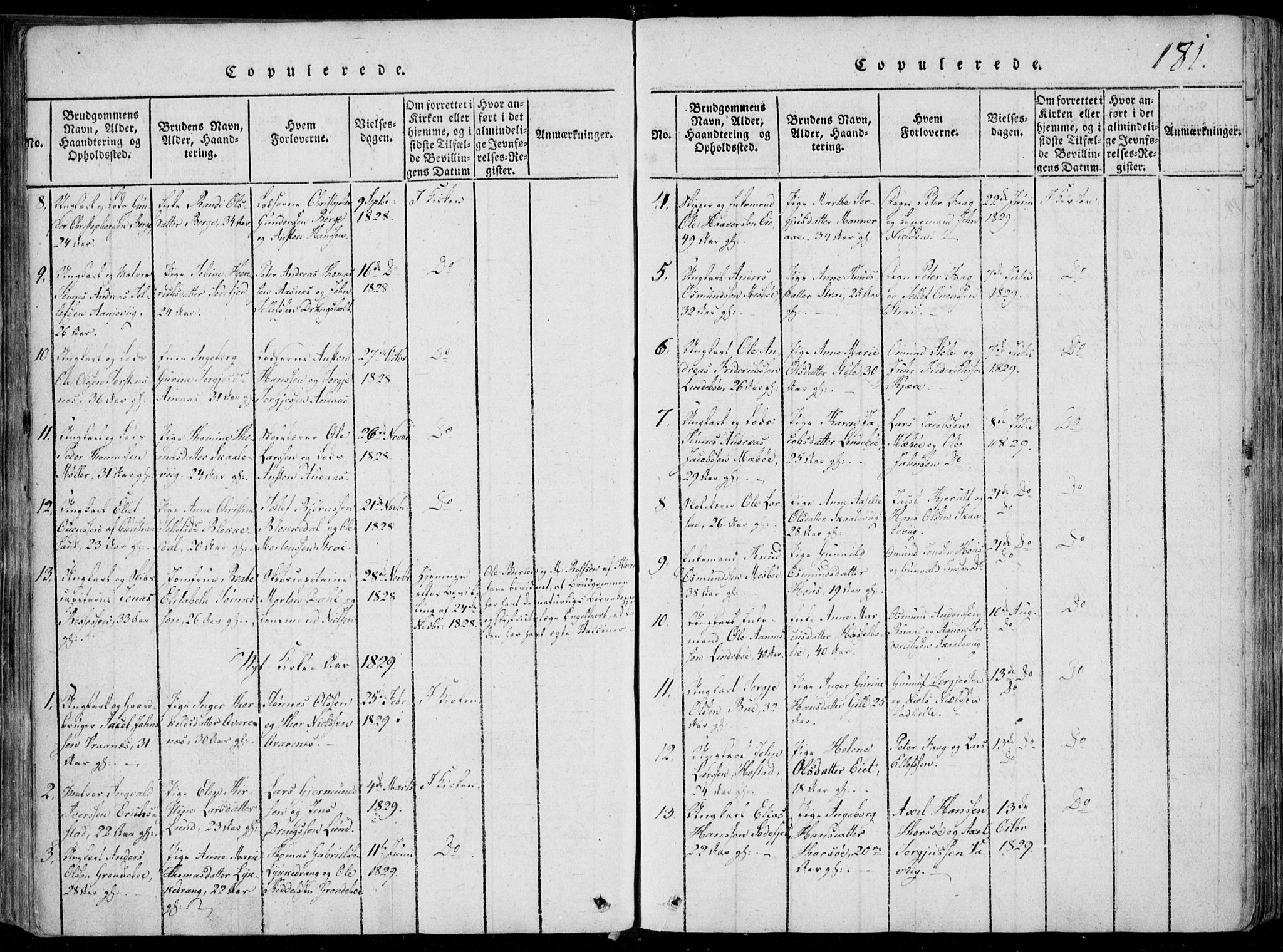 Oddernes sokneprestkontor, AV/SAK-1111-0033/F/Fa/Faa/L0005: Parish register (official) no. A 5, 1820-1838, p. 181